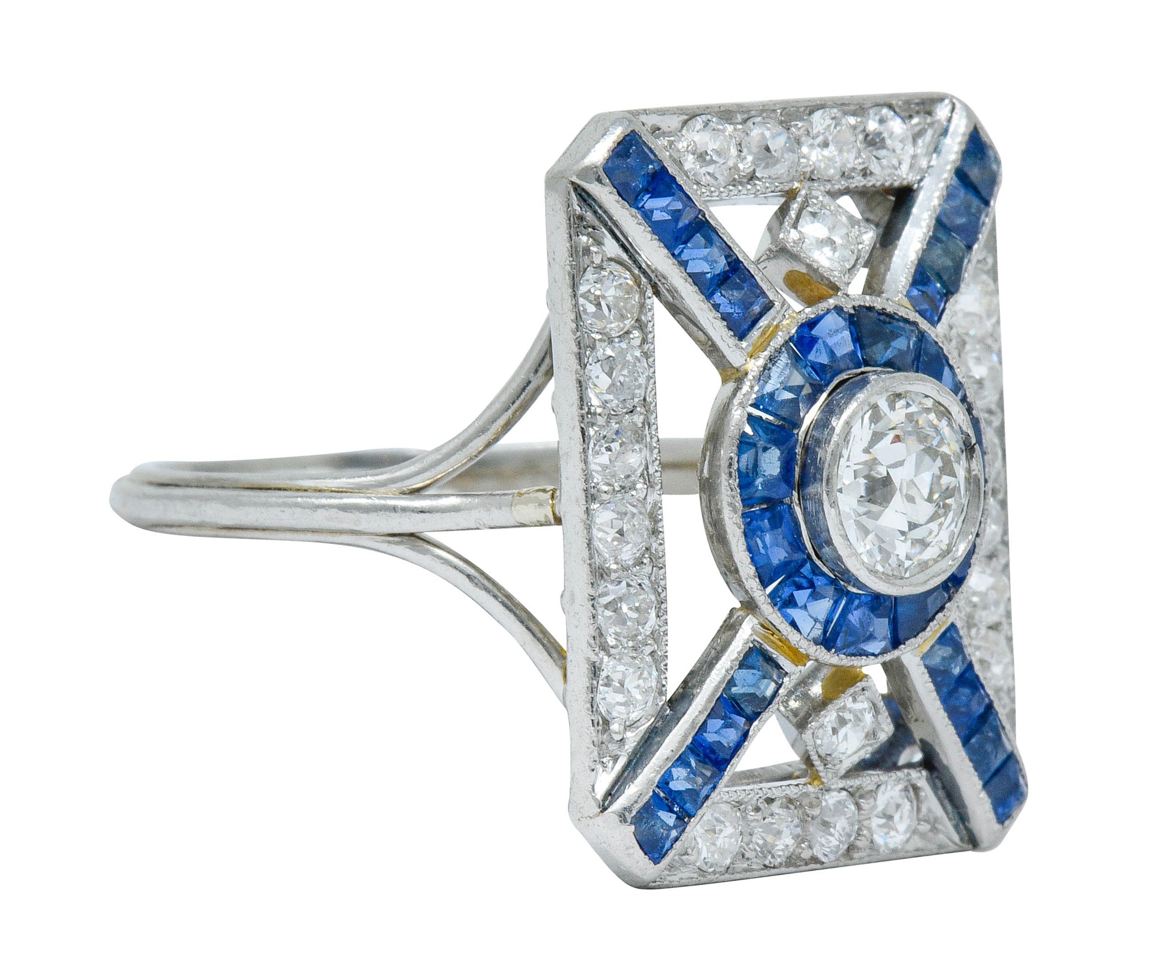 Art Deco 2.26 CTW Diamond Sapphire Platinum Double Halo Dinner RingRing - Wilson's Estate Jewelry