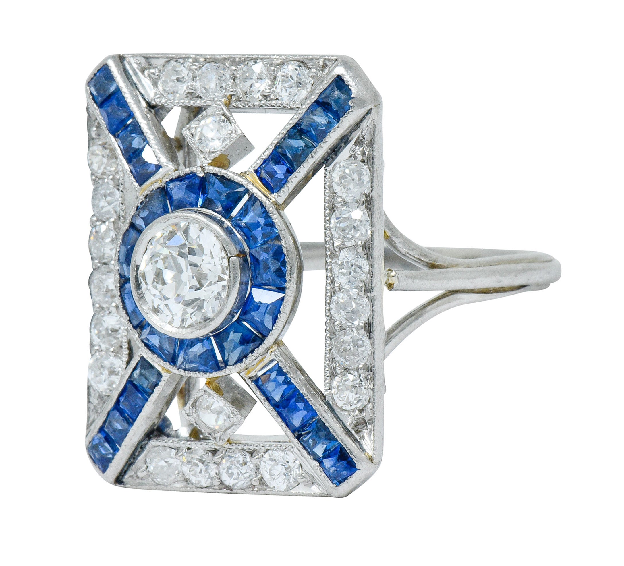 Art Deco 2.26 CTW Diamond Sapphire Platinum Double Halo Dinner RingRing - Wilson's Estate Jewelry