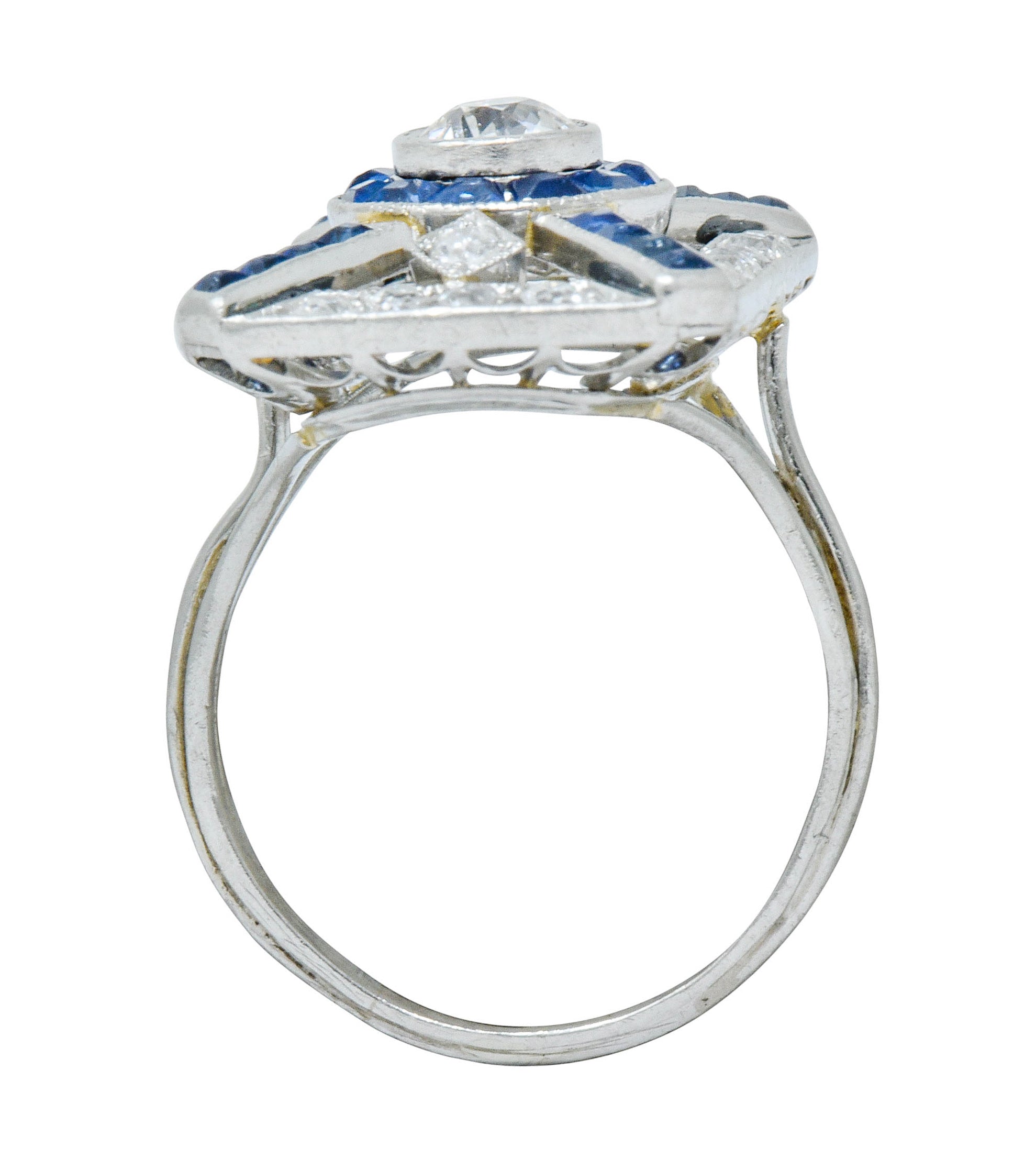 Art Deco 2.26 CTW Diamond Sapphire Platinum Double Halo Dinner RingRing - Wilson's Estate Jewelry