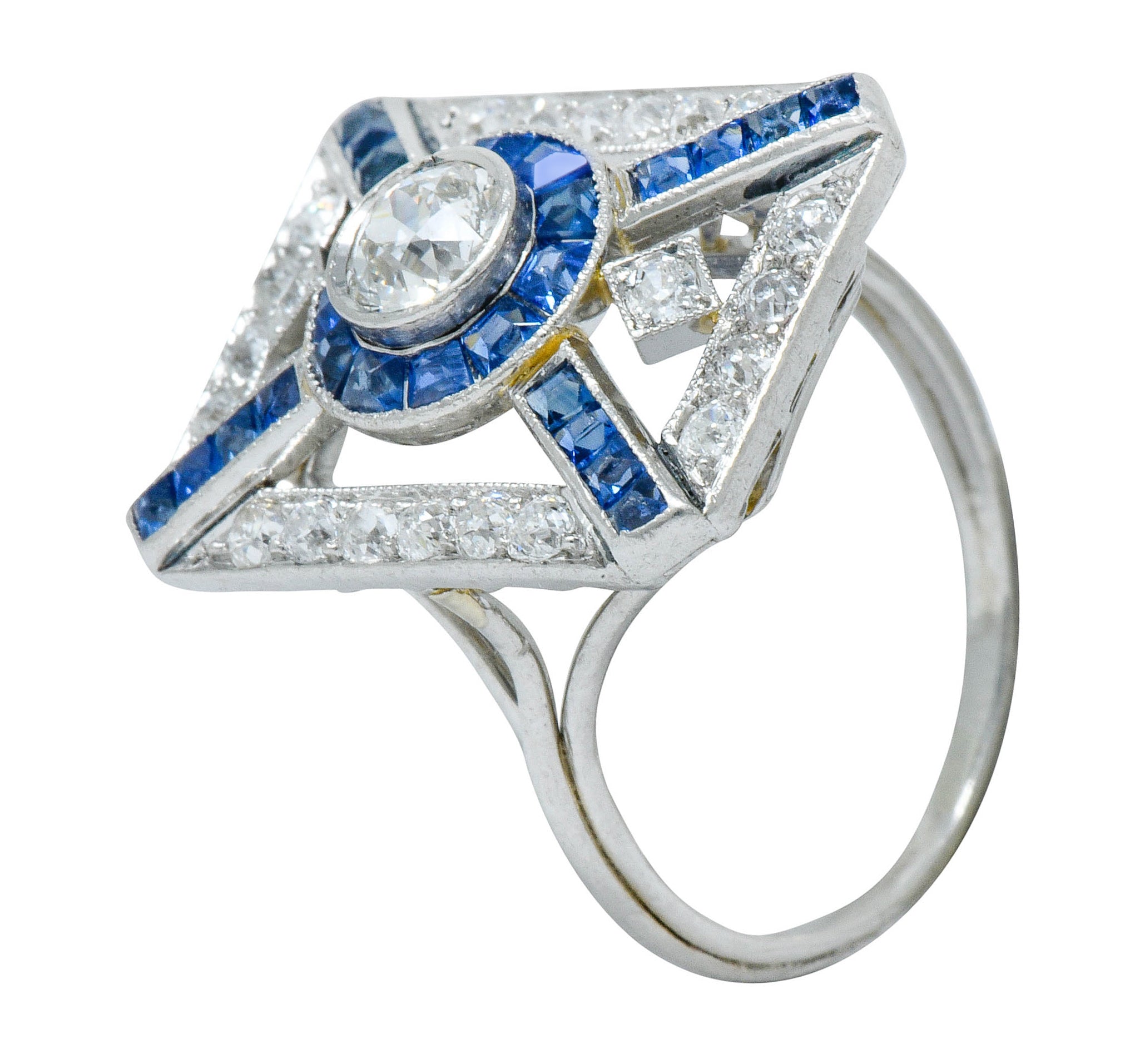 Art Deco 2.26 CTW Diamond Sapphire Platinum Double Halo Dinner RingRing - Wilson's Estate Jewelry