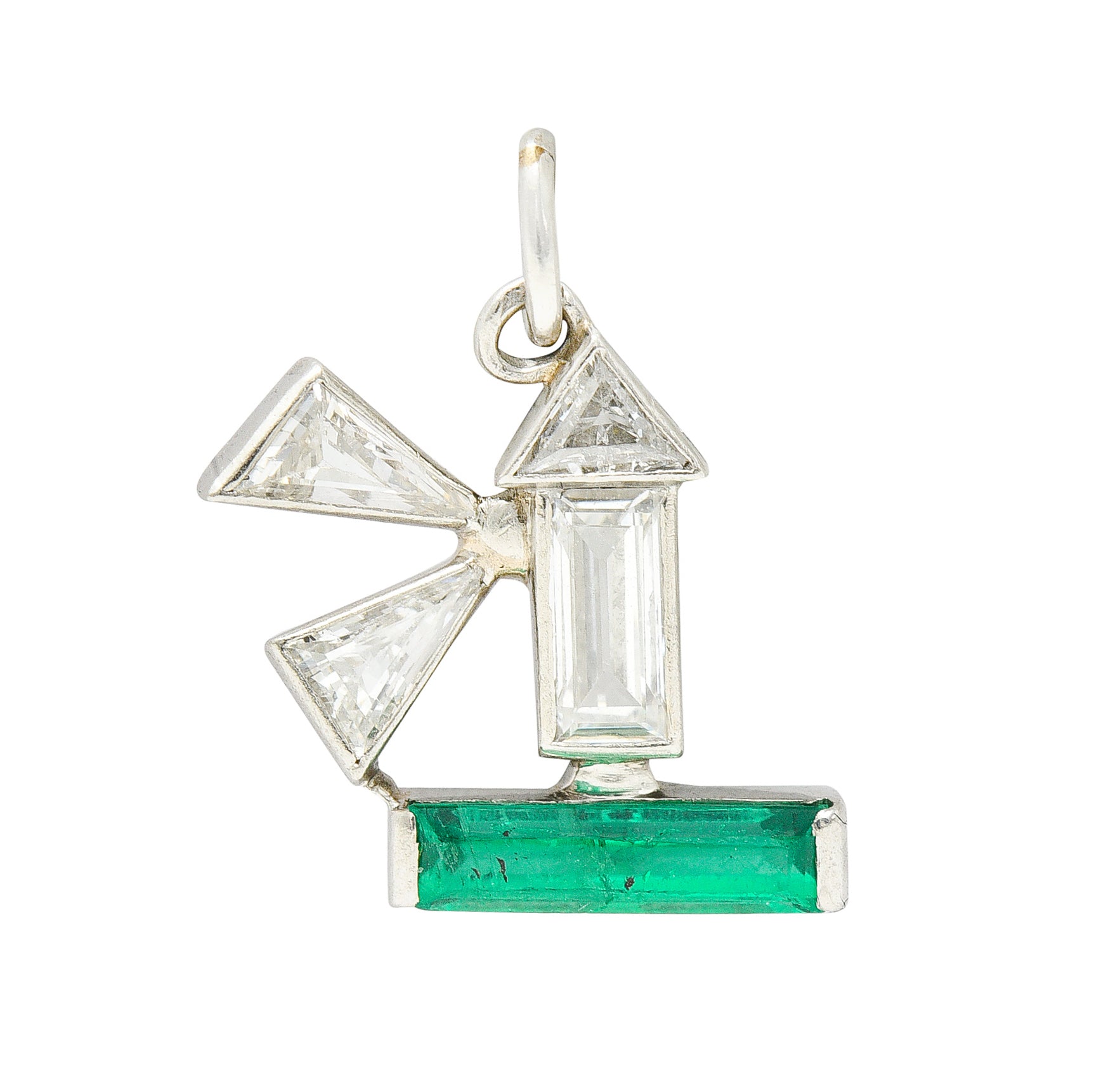 Boucheron Paris Art Deco Diamond Emerald Platinum Lighthouse Charm Wilson's Estate Jewelry