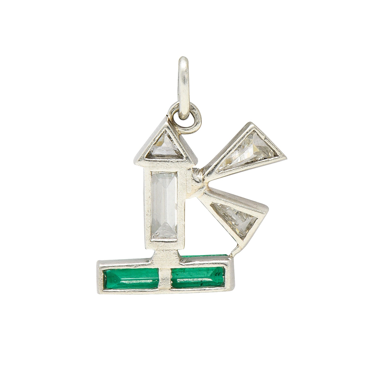 Boucheron Paris Art Deco Diamond Emerald Platinum Lighthouse Charm Wilson's Estate Jewelry