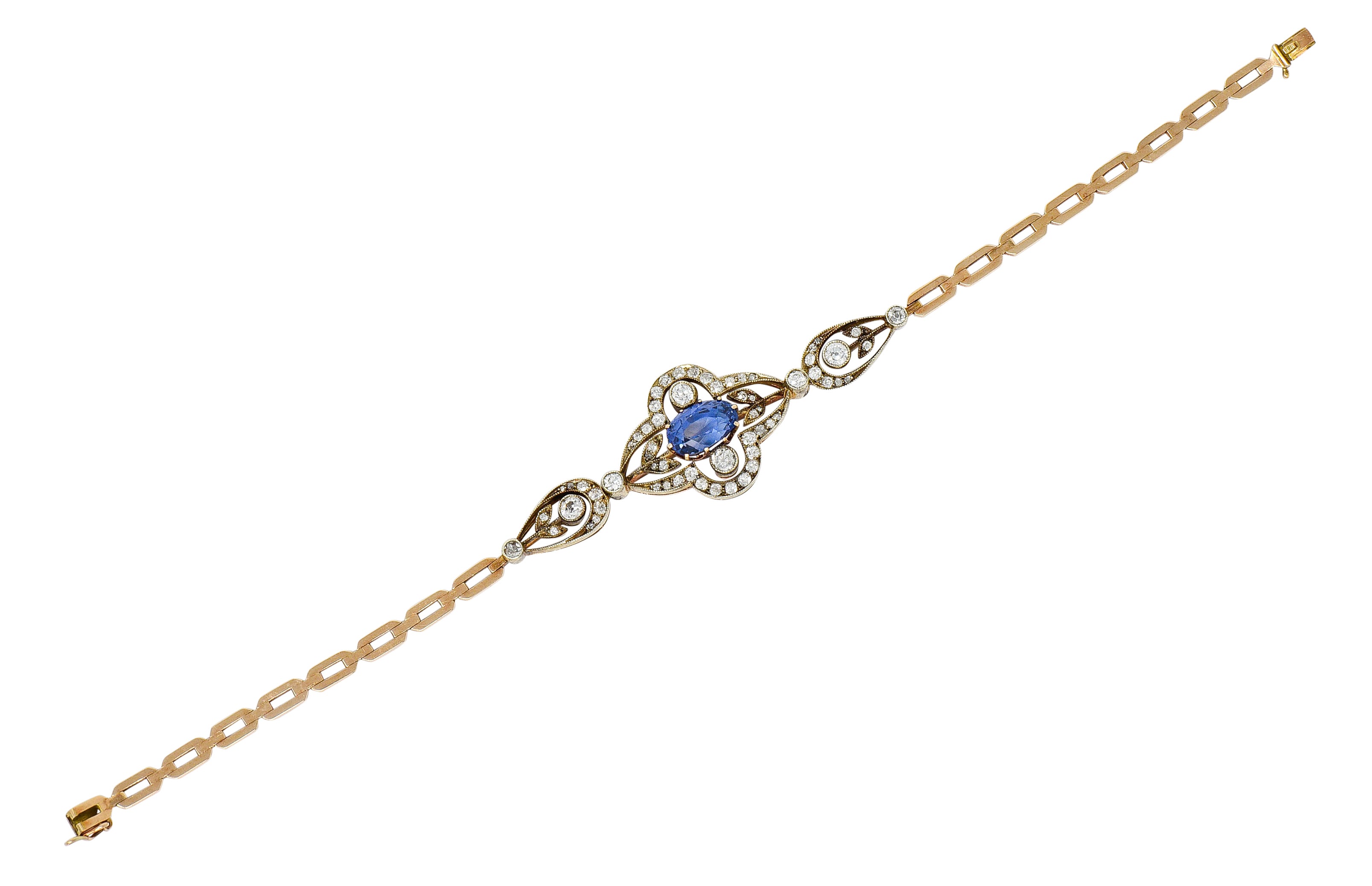 1920's Russian 4.00 CTW No Heat Ceylon Sapphire Diamond 14 Karat Two-Tone Gold Bracelet GIAbracelet - Wilson's Estate Jewelry