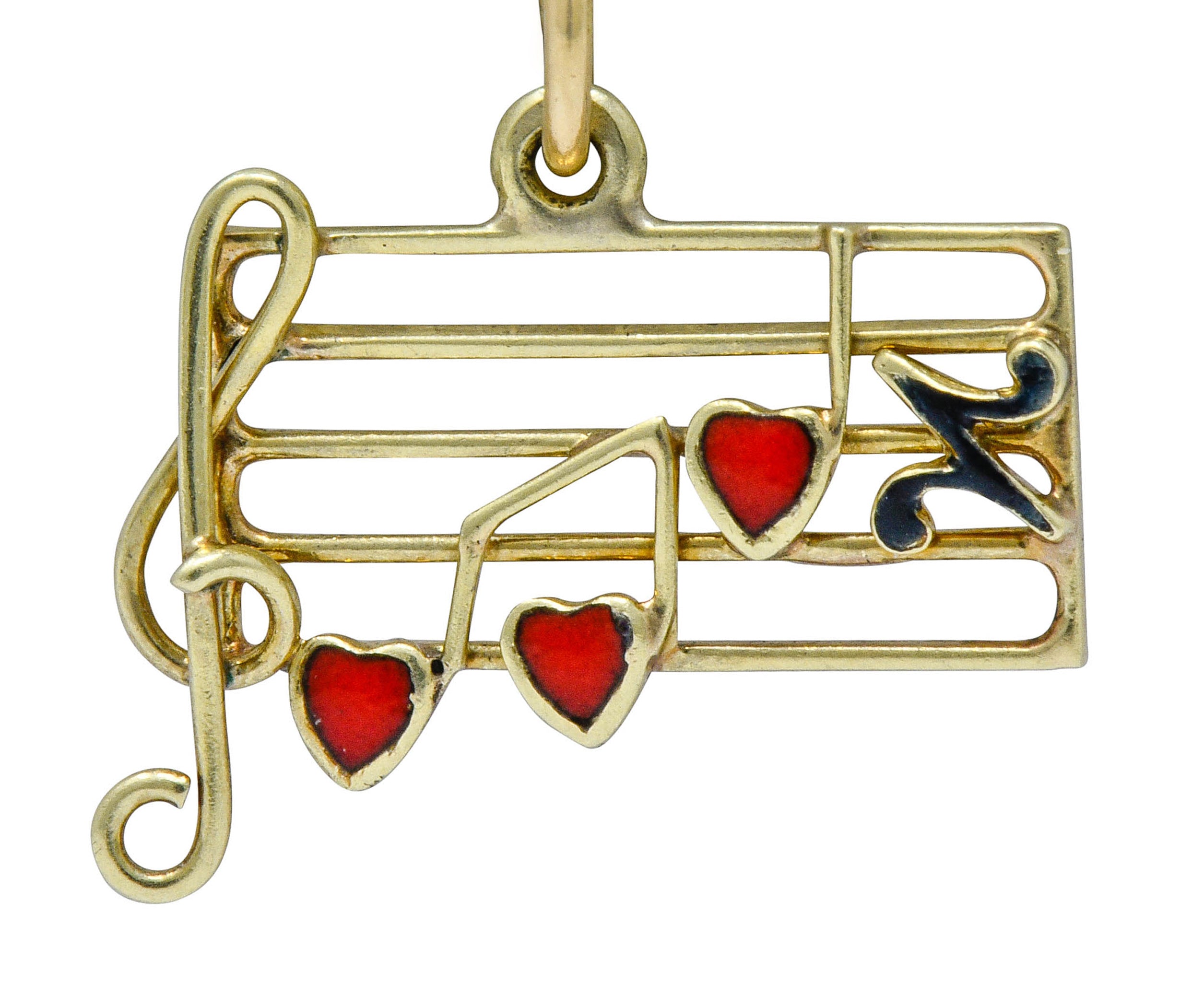 Retro Enamel 14 Karat Gold Music Note Charmcharm - Wilson's Estate Jewelry