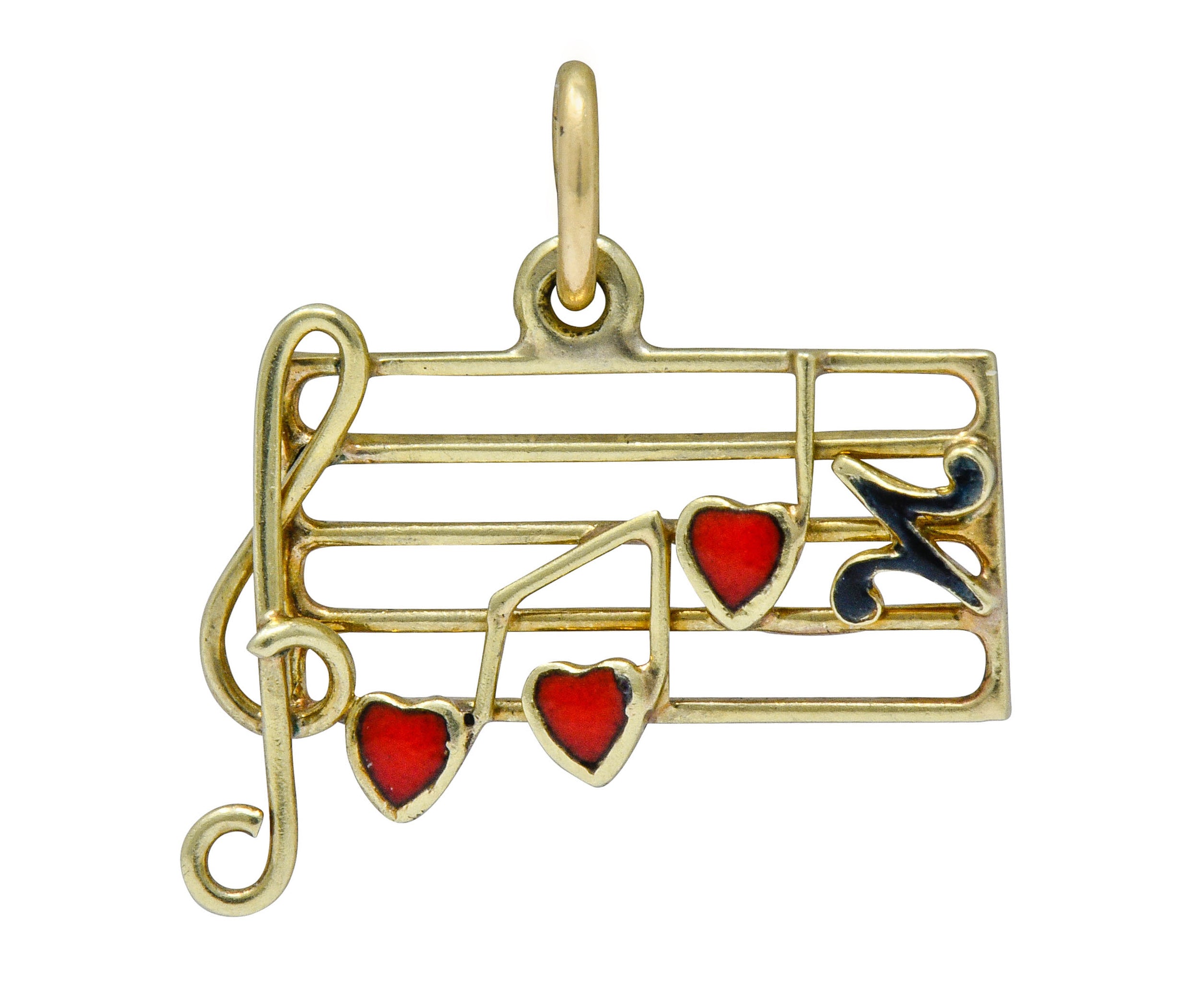 Retro Enamel 14 Karat Gold Music Note Charmcharm - Wilson's Estate Jewelry