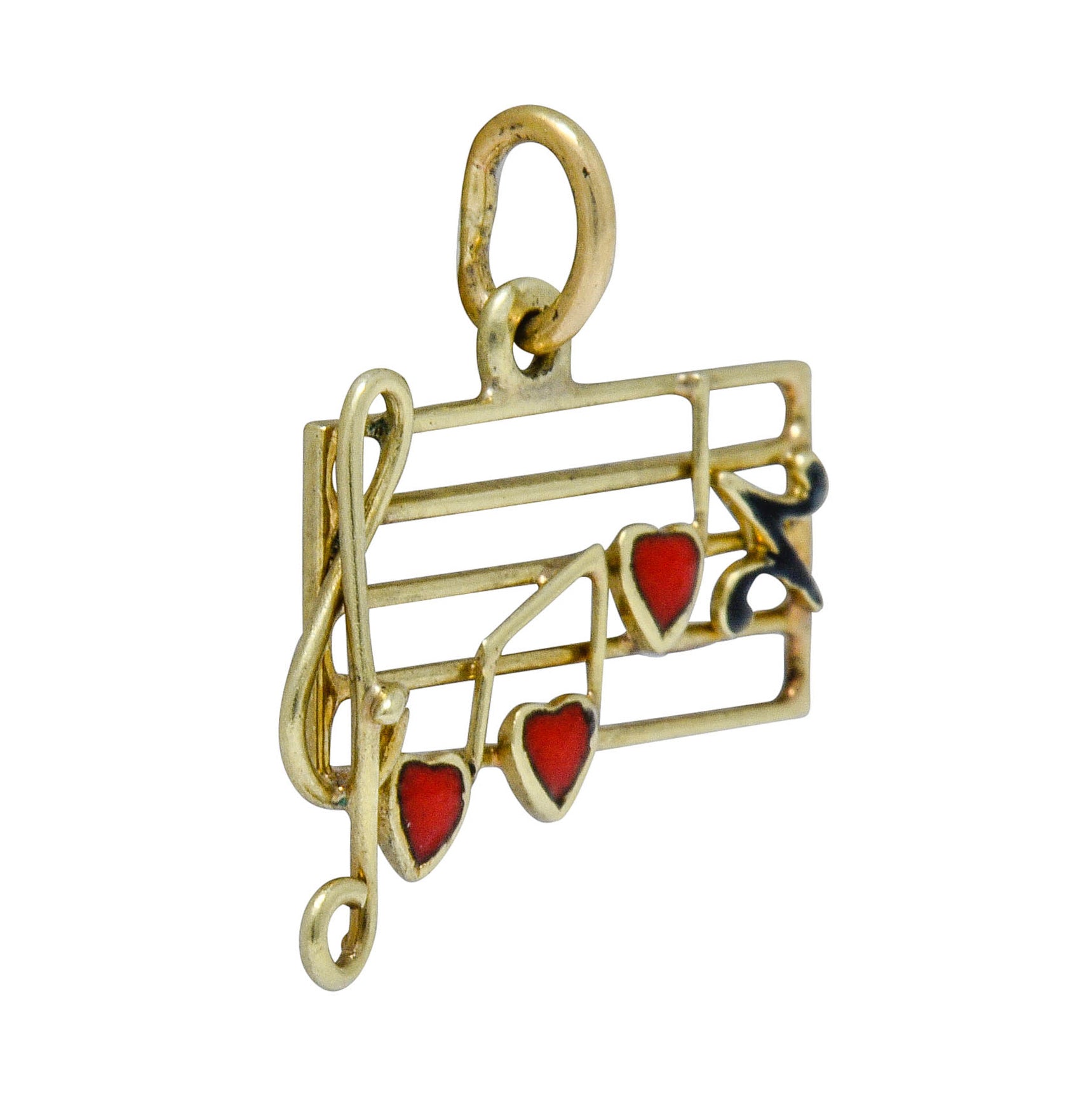 Retro Enamel 14 Karat Gold Music Note Charmcharm - Wilson's Estate Jewelry