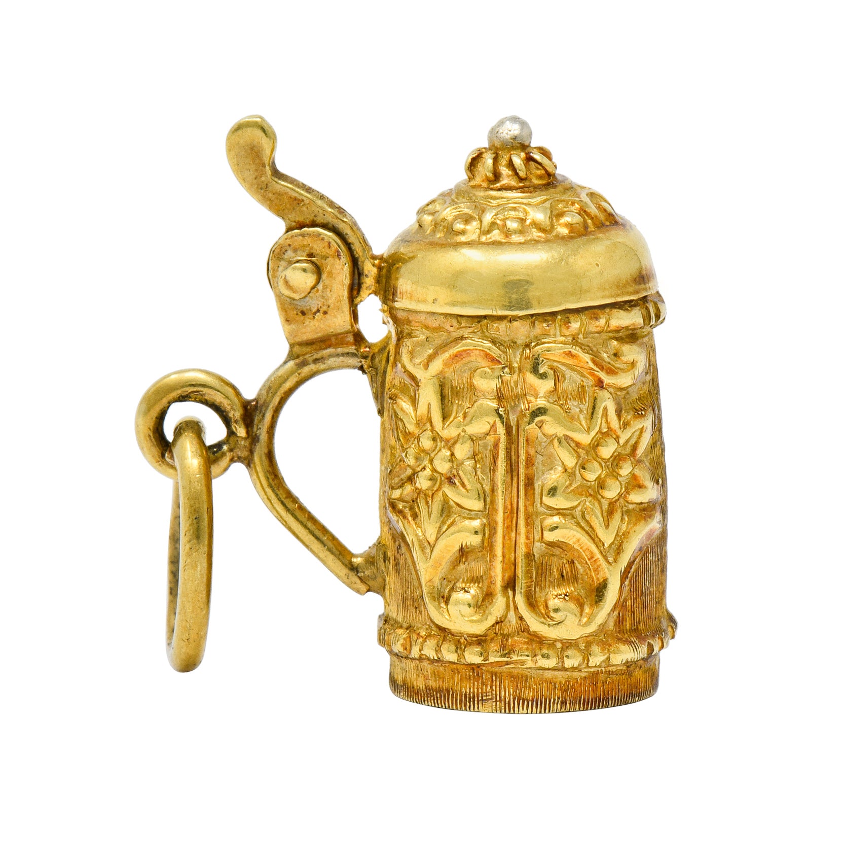 Art Nouveau Articulated 14 Karat Gold Floral German Beer Stein Charm - Wilson's Estate Jewelry