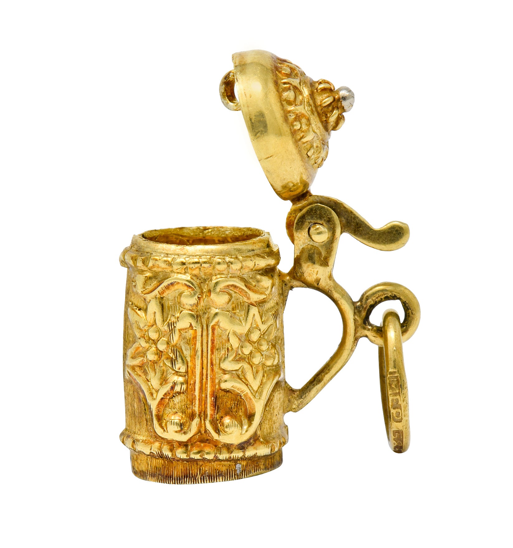 Art Nouveau Articulated 14 Karat Gold Floral German Beer Stein Charm - Wilson's Estate Jewelry