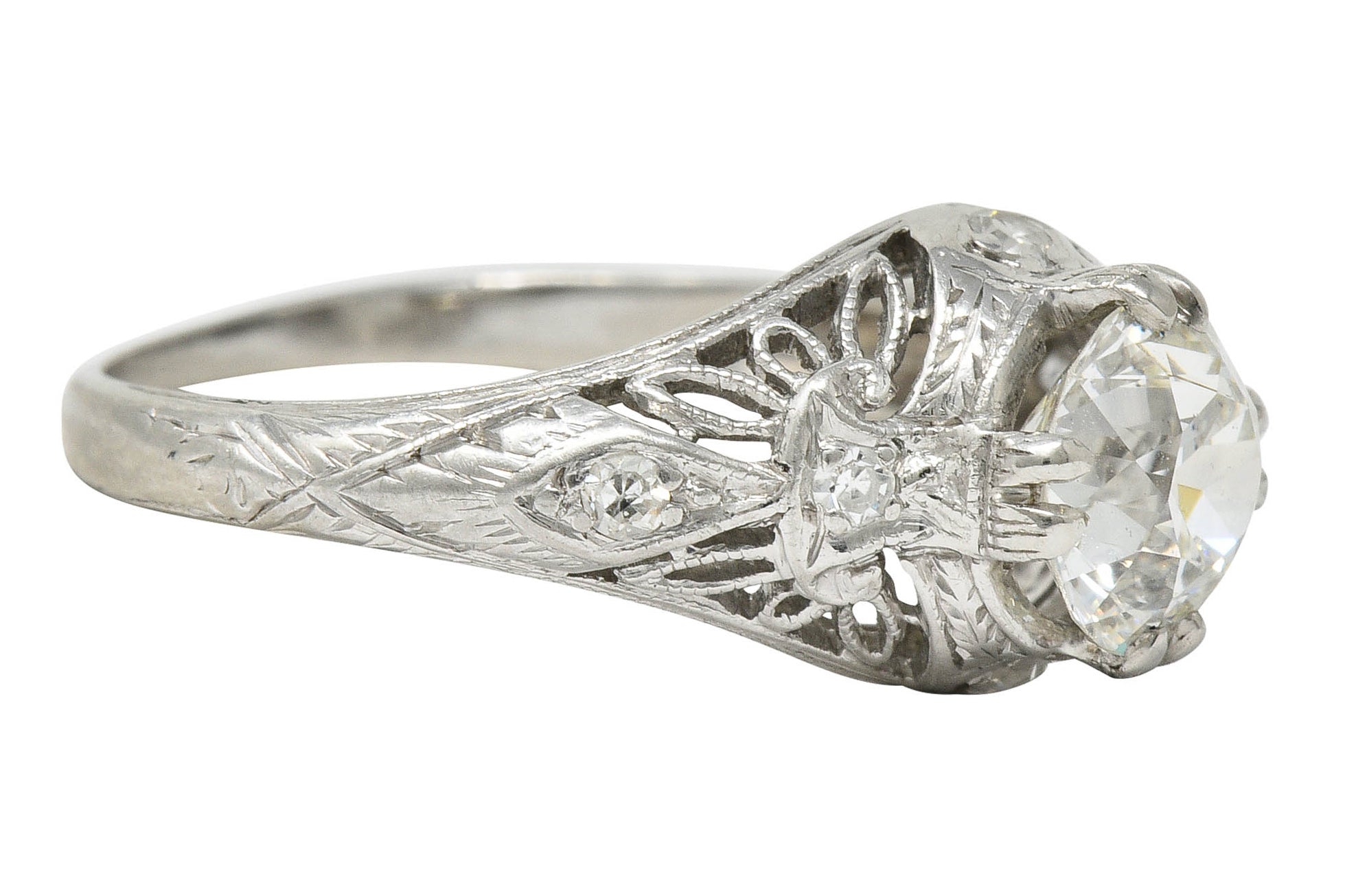 Edwardian 1.04 CTW Diamond Platinum Engagement Ring GIARing - Wilson's Estate Jewelry