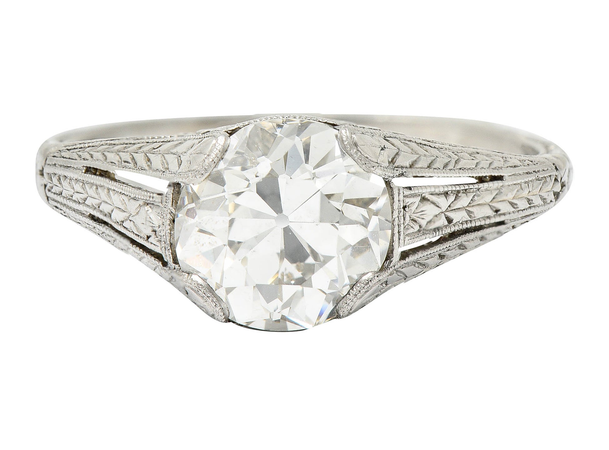 1922 Art Deco 1.79 CTW Diamond Platinum Scrolled Lotus Engagement RingRing - Wilson's Estate Jewelry