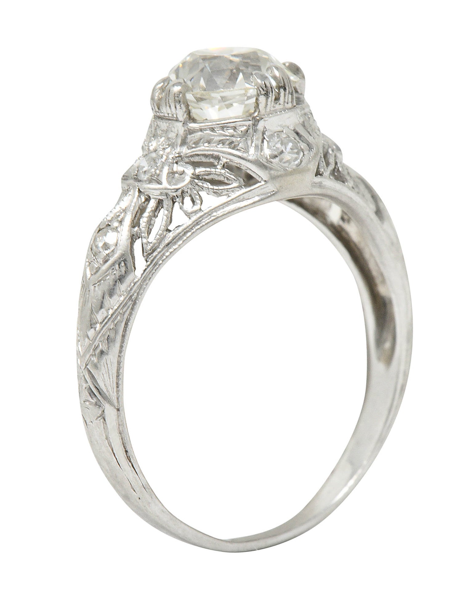 Edwardian 1.04 CTW Diamond Platinum Engagement Ring GIARing - Wilson's Estate Jewelry