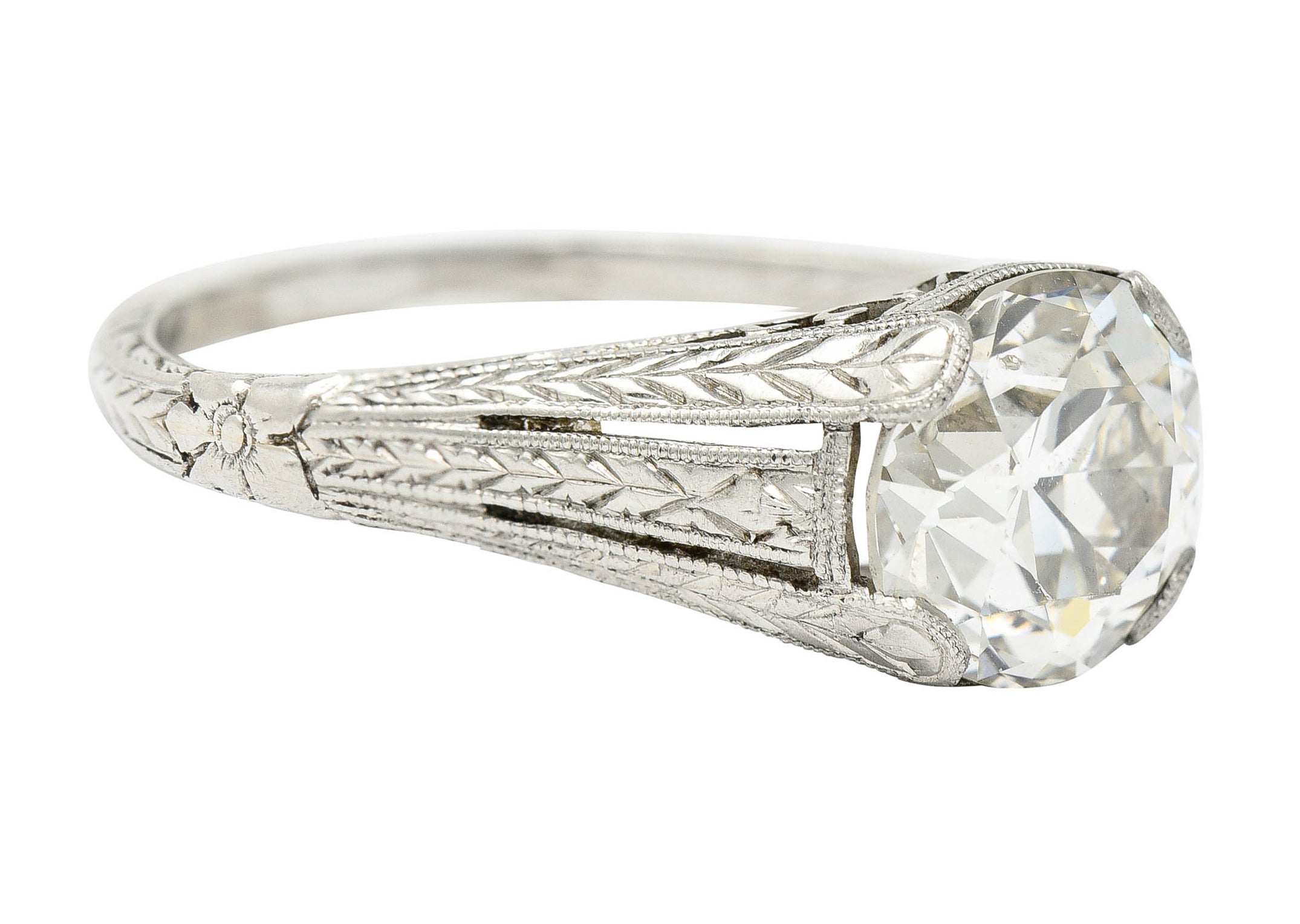 1922 Art Deco 1.79 CTW Diamond Platinum Scrolled Lotus Engagement RingRing - Wilson's Estate Jewelry