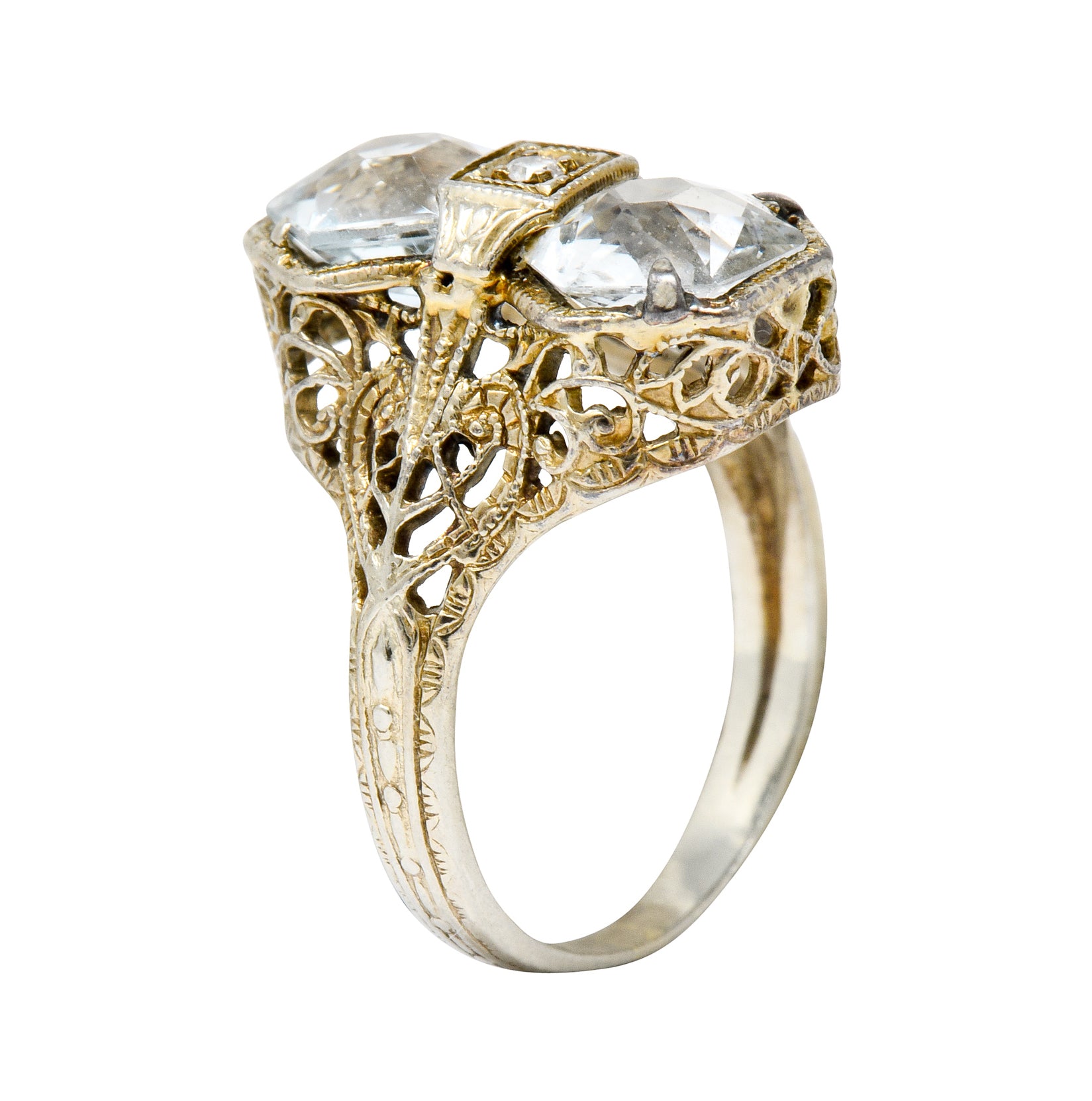 Edwardian Aquamarine Diamond 14 Karat White Gold Dinner Ring - Wilson's Estate Jewelry