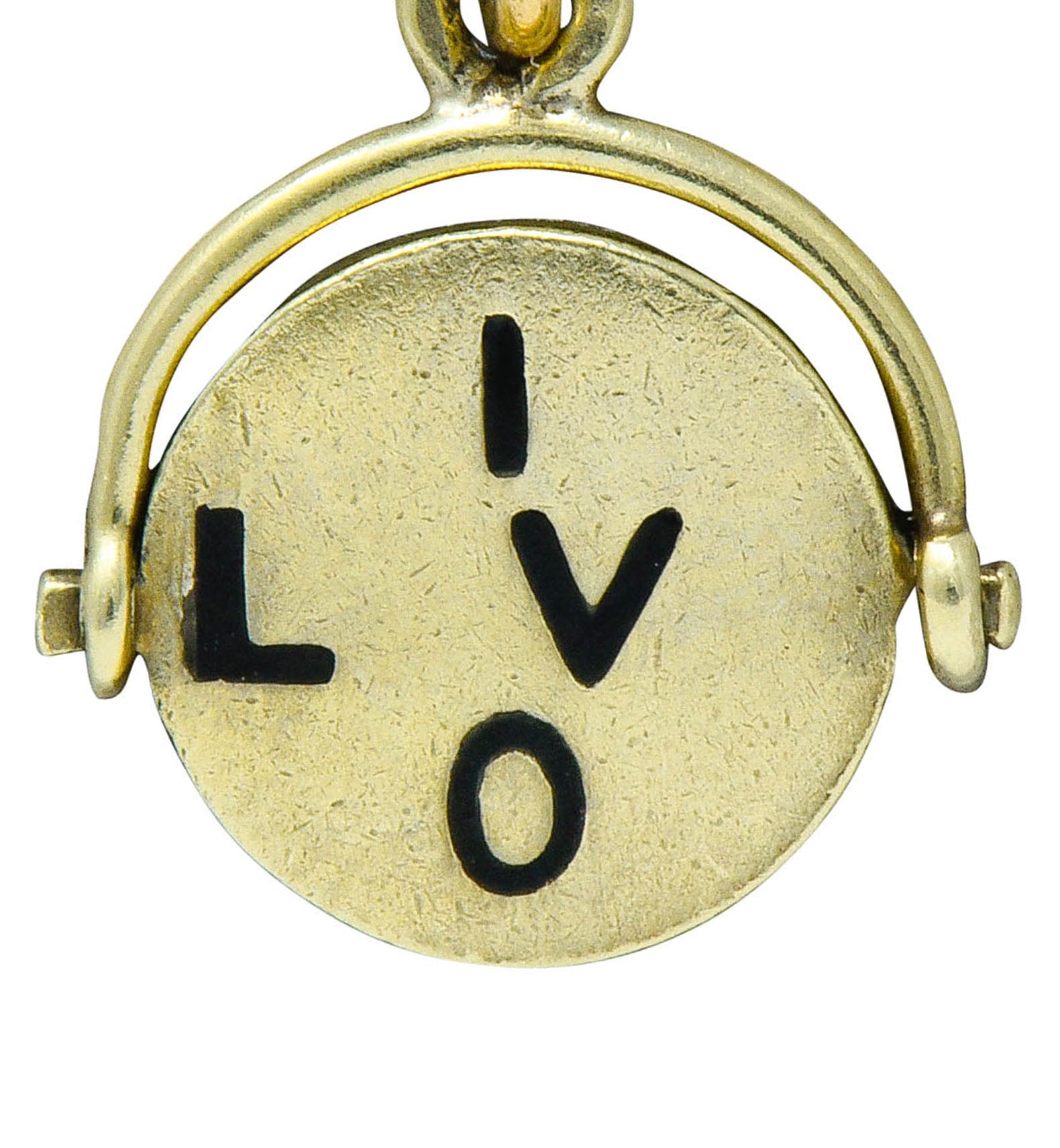 Sloan & Co. Retro 14 Karat Gold Thaumatrope I Love You Charmcharm - Wilson's Estate Jewelry