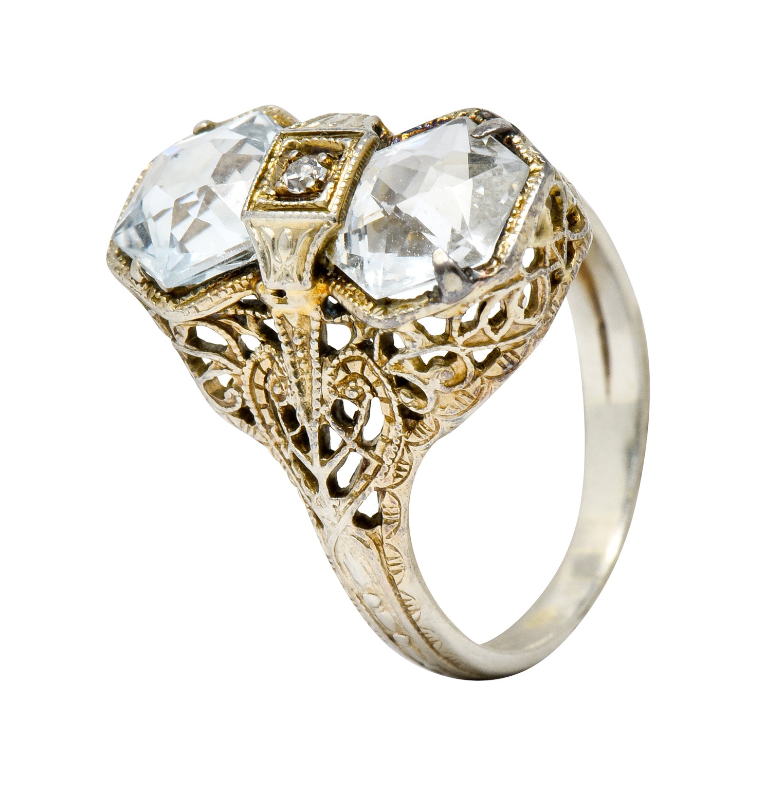 Edwardian Aquamarine Diamond 14 Karat White Gold Dinner Ring - Wilson's Estate Jewelry