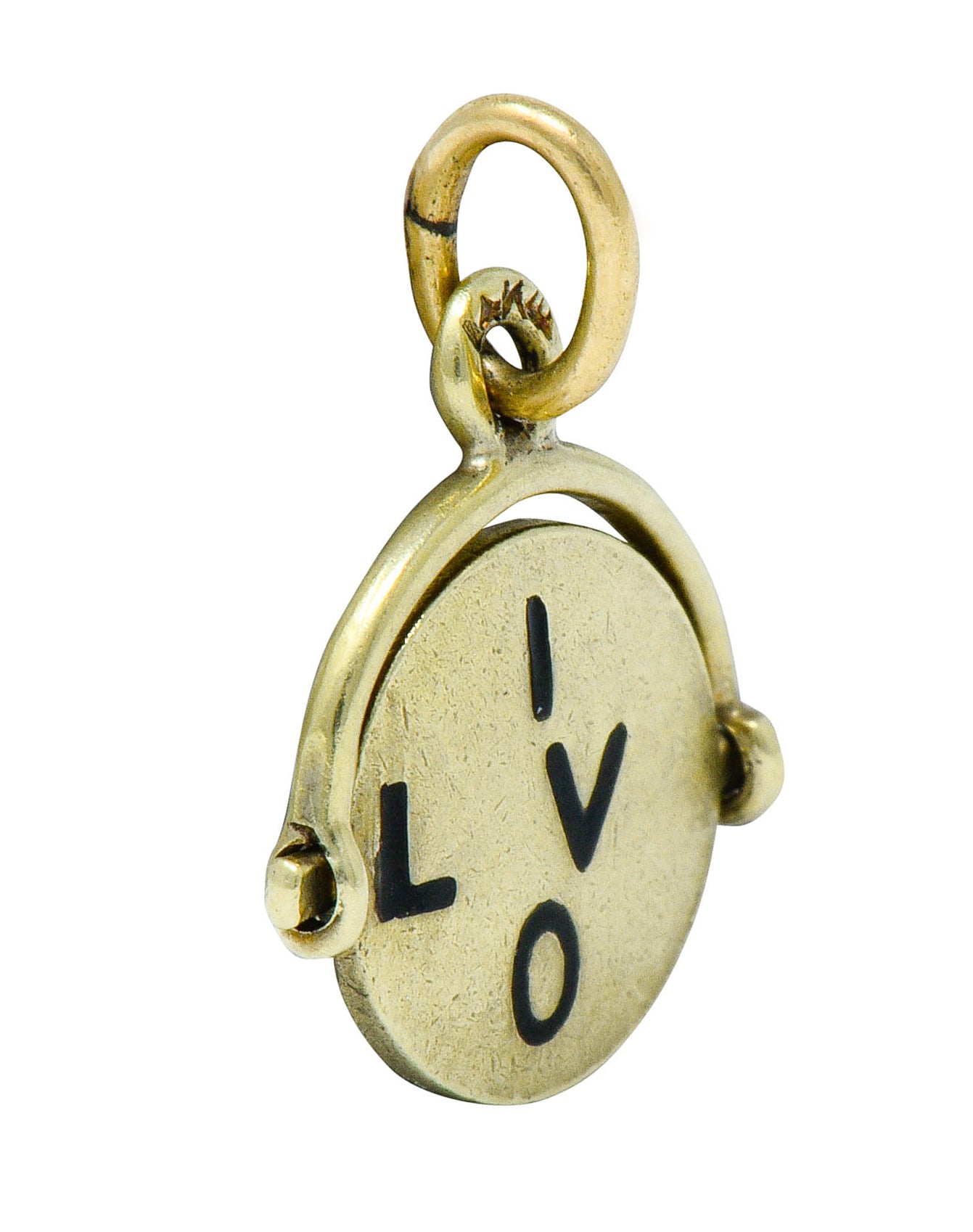 Sloan & Co. Retro 14 Karat Gold Thaumatrope I Love You Charmcharm - Wilson's Estate Jewelry