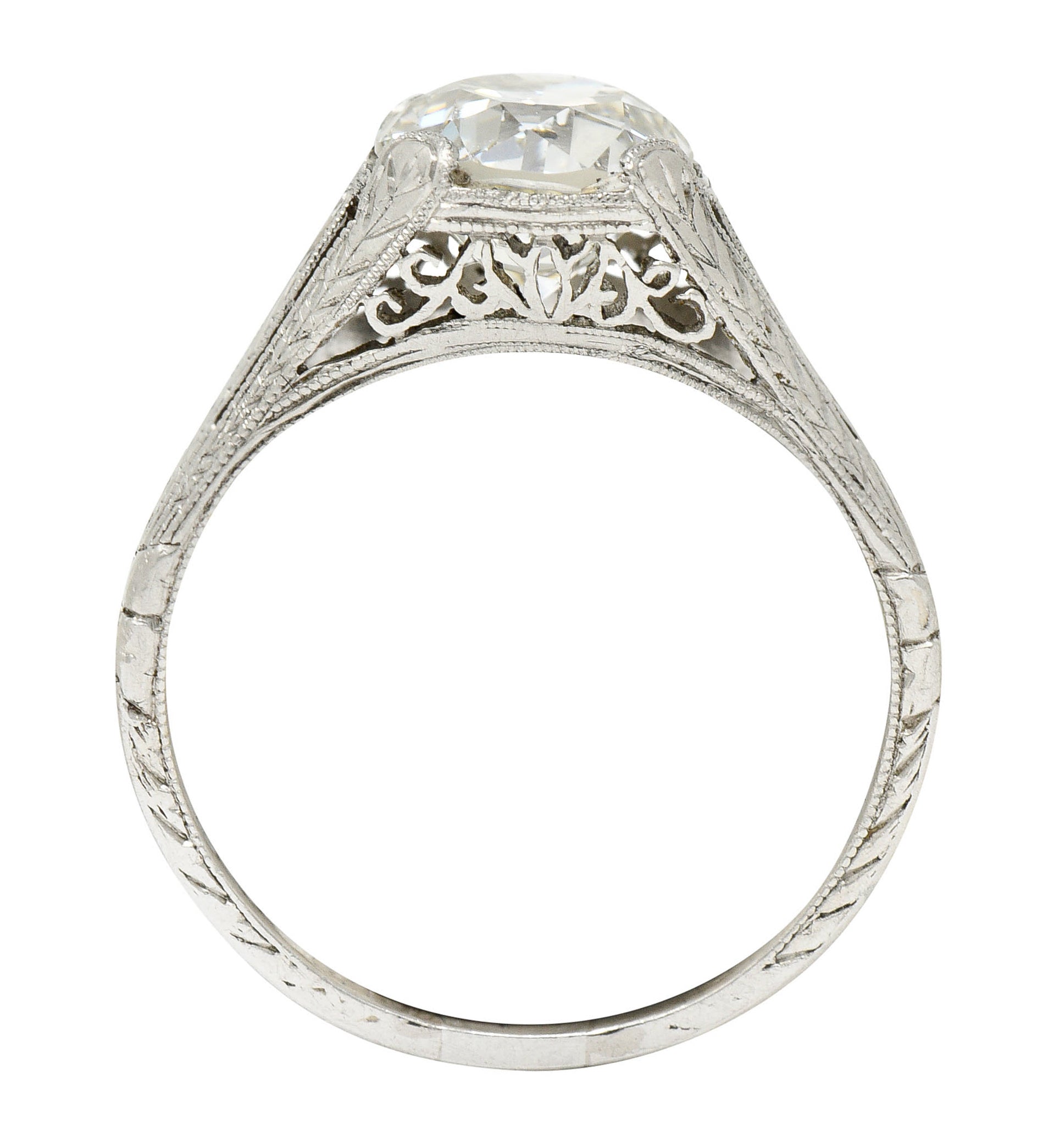 1922 Art Deco 1.79 CTW Diamond Platinum Scrolled Lotus Engagement RingRing - Wilson's Estate Jewelry