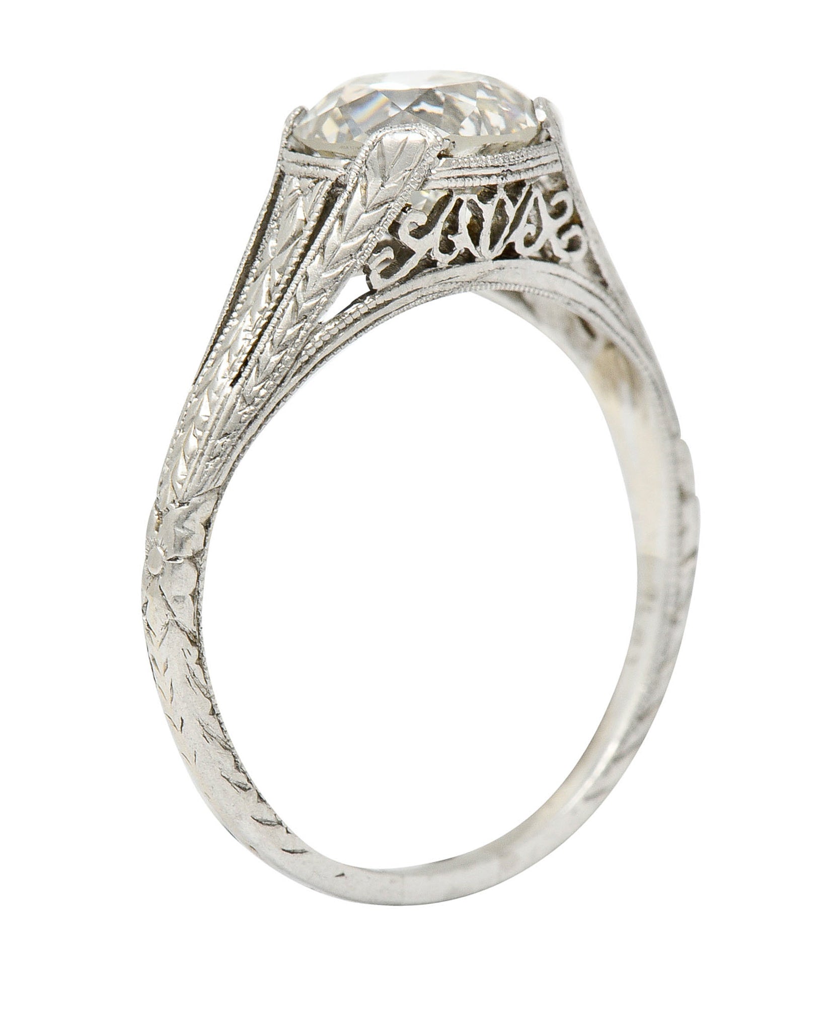 1922 Art Deco 1.79 CTW Diamond Platinum Scrolled Lotus Engagement RingRing - Wilson's Estate Jewelry