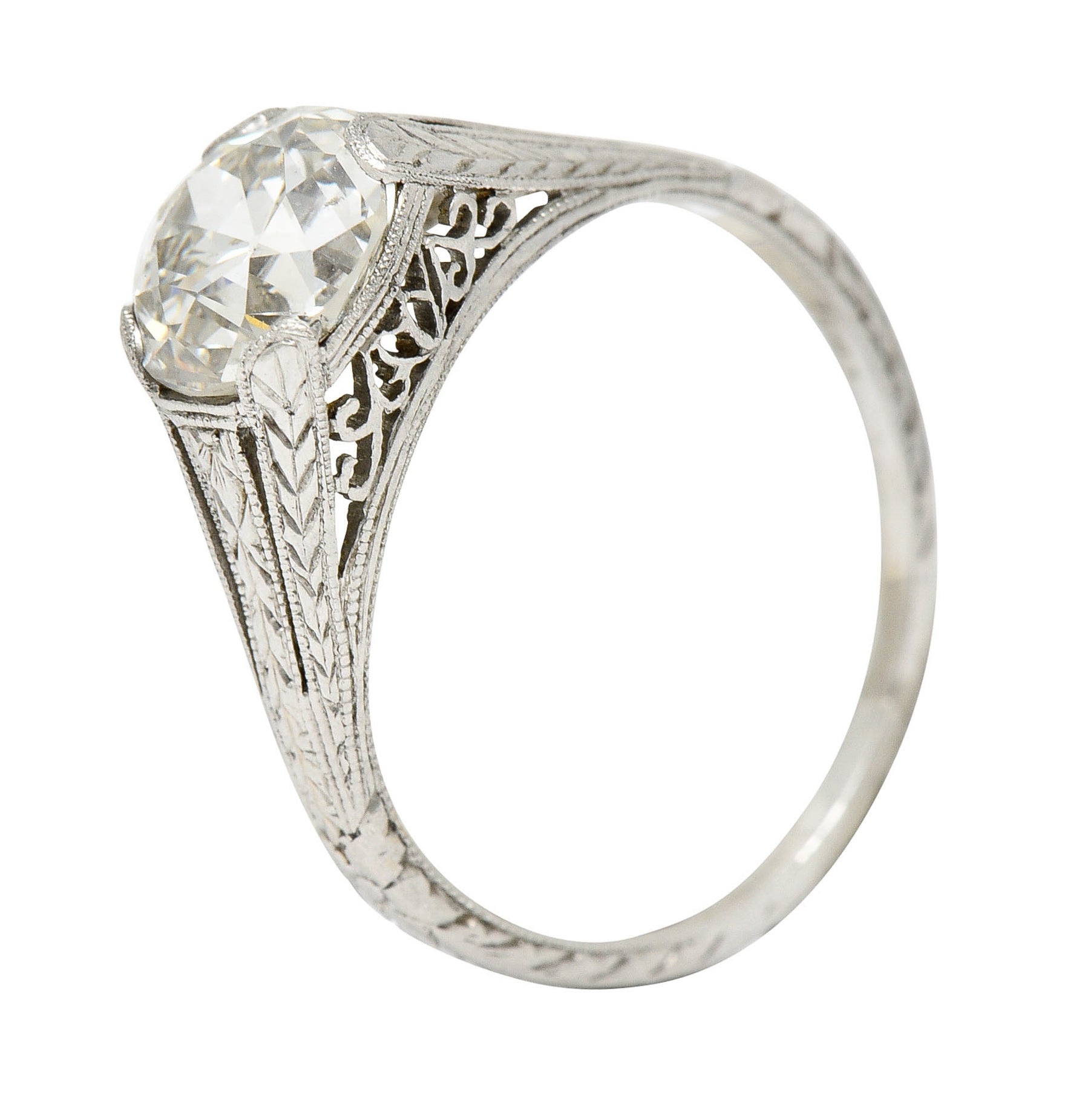 1922 Art Deco 1.79 CTW Diamond Platinum Scrolled Lotus Engagement RingRing - Wilson's Estate Jewelry