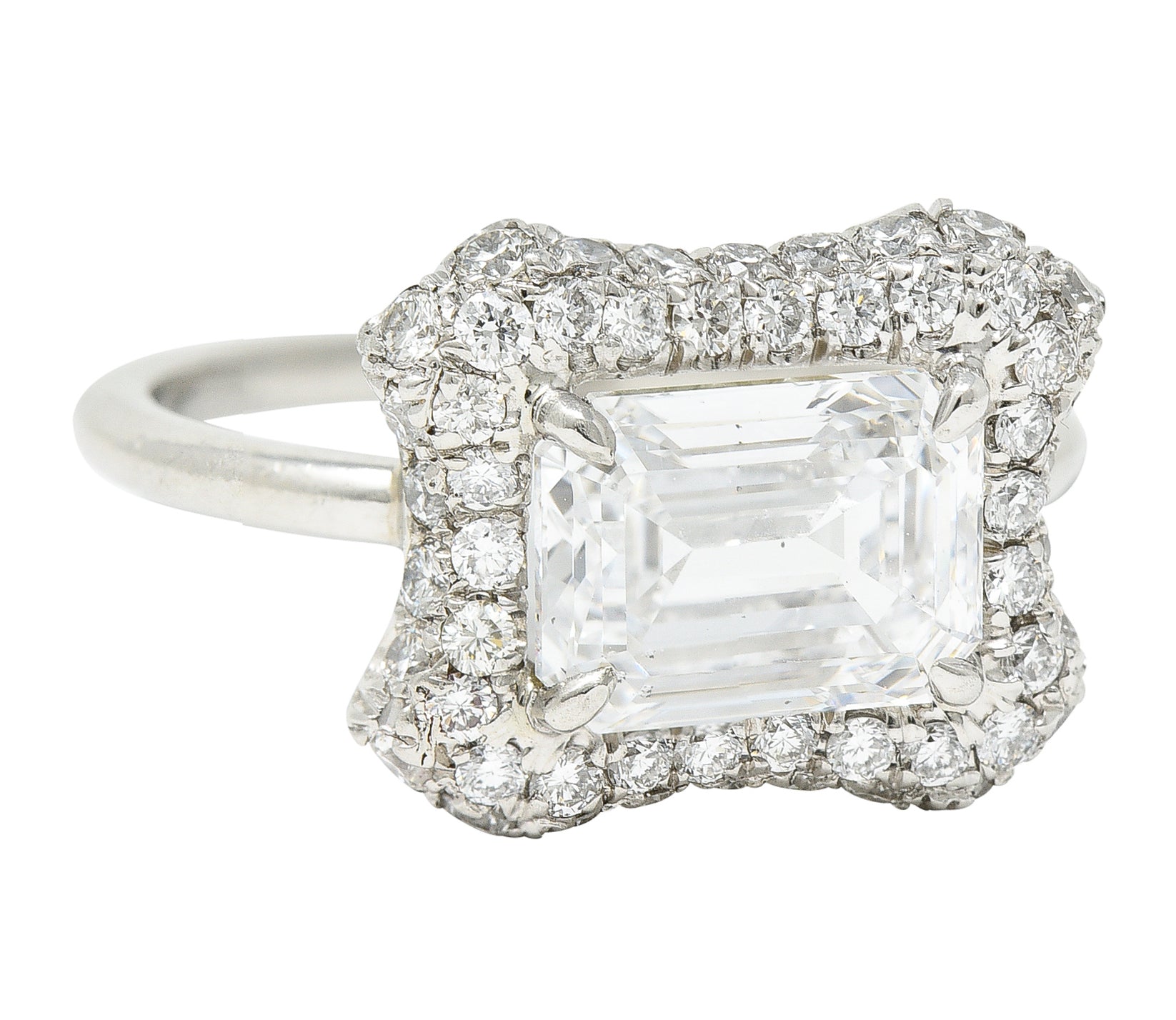 Contemporary 2.50 CTW Emerald Cut Diamond Platinum Pave Halo Engagement Ring GIA Wilson's Estate Jewelry