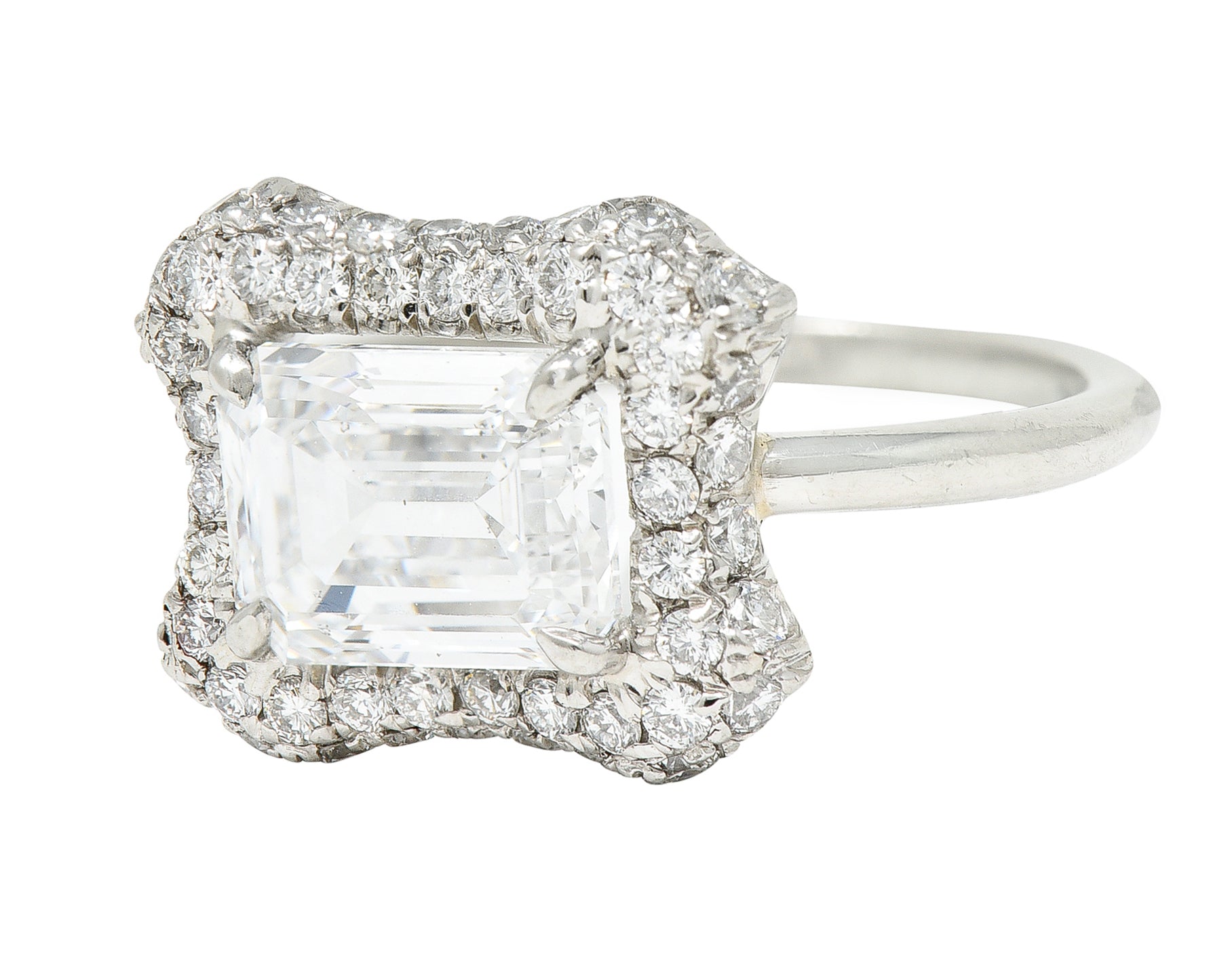 Contemporary 2.50 CTW Emerald Cut Diamond Platinum Pave Halo Engagement Ring GIA Wilson's Estate Jewelry