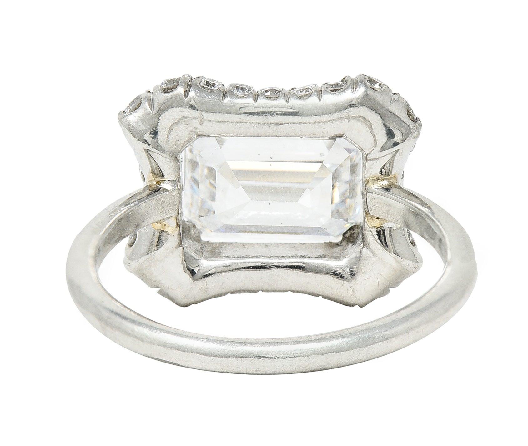 Contemporary 2.50 CTW Emerald Cut Diamond Platinum Pave Halo Engagement Ring GIA Wilson's Estate Jewelry