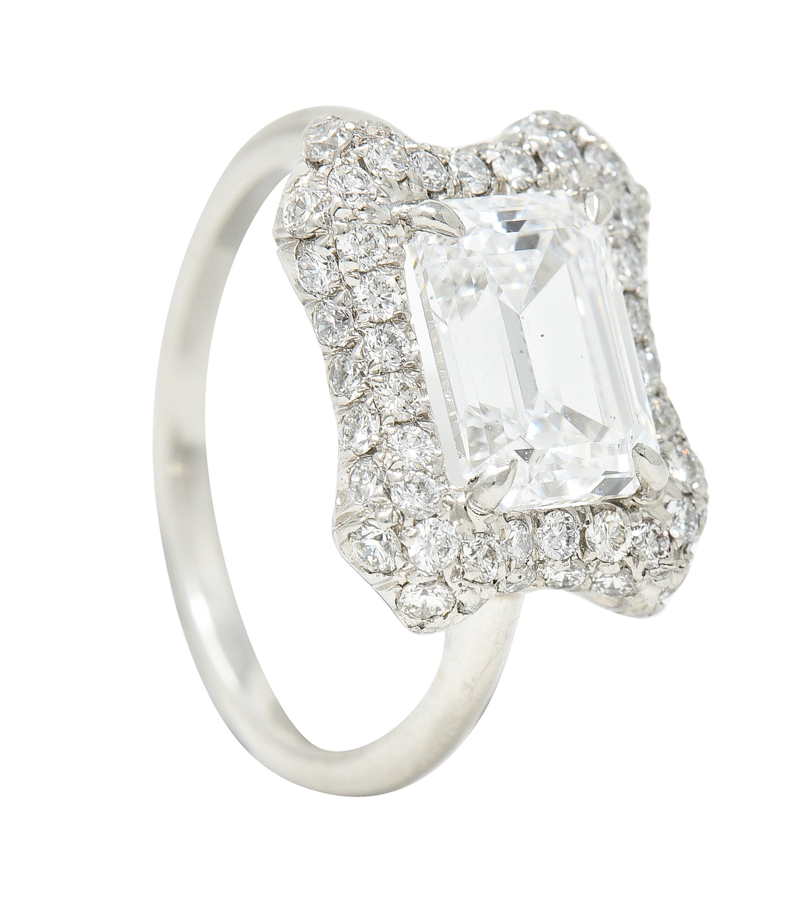 Contemporary 2.50 CTW Emerald Cut Diamond Platinum Pave Halo Engagement Ring GIA Wilson's Estate Jewelry