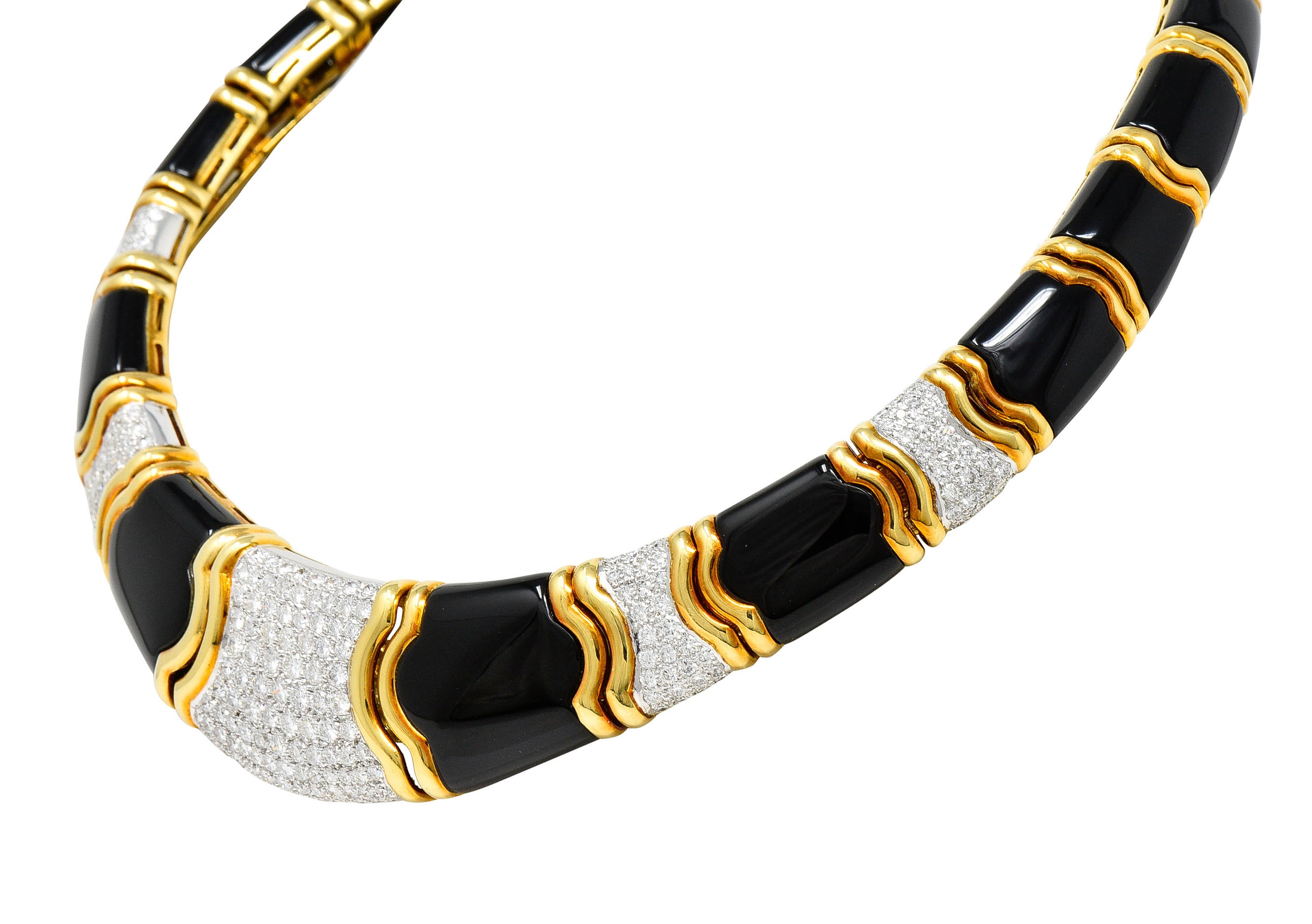 Vintage Onyx 9.60 CTW Pave Diamond 18 Karat Gold Collar NecklaceNecklace - Wilson's Estate Jewelry