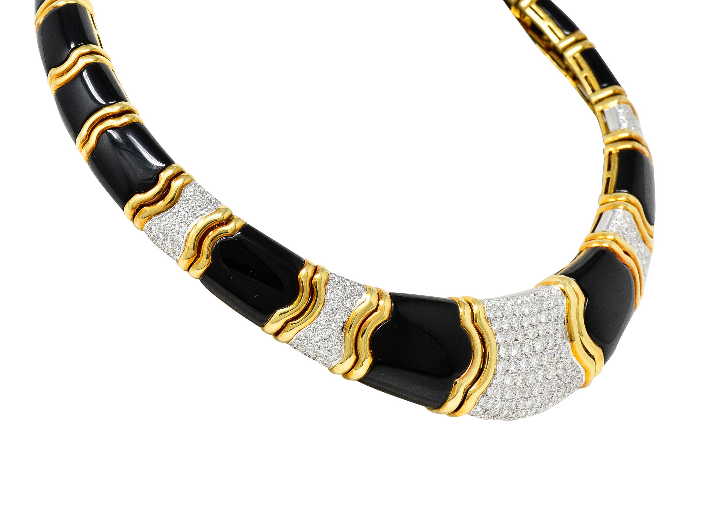 Vintage Onyx 9.60 CTW Pave Diamond 18 Karat Gold Collar NecklaceNecklace - Wilson's Estate Jewelry