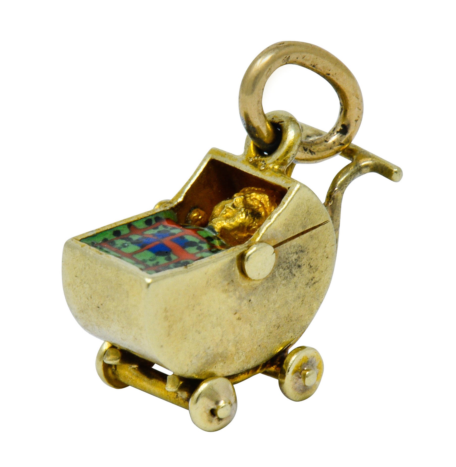 Sloan & Co. Retro Enamel 14 Karat Gold Baby Carriage Charmcharm - Wilson's Estate Jewelry