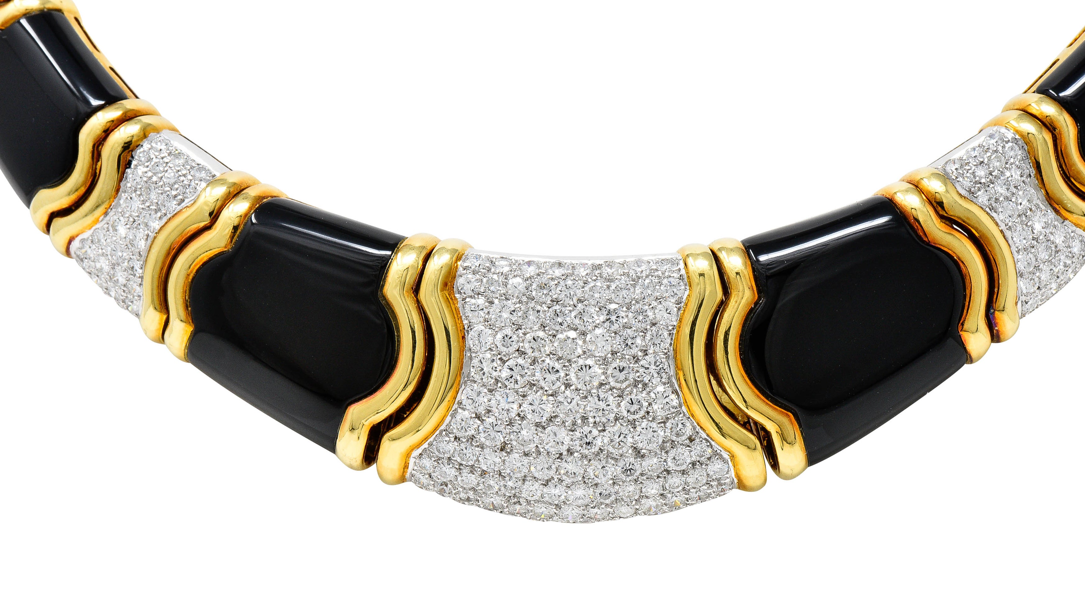 Vintage Onyx 9.60 CTW Pave Diamond 18 Karat Gold Collar NecklaceNecklace - Wilson's Estate Jewelry