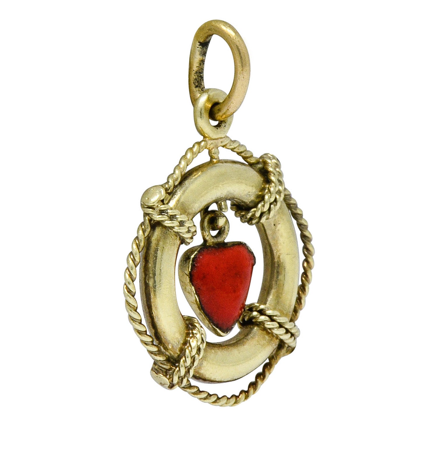 Sloan & Co. Retro 14 Karat Gold Articulated Heart Life Preserver Charmcharm - Wilson's Estate Jewelry