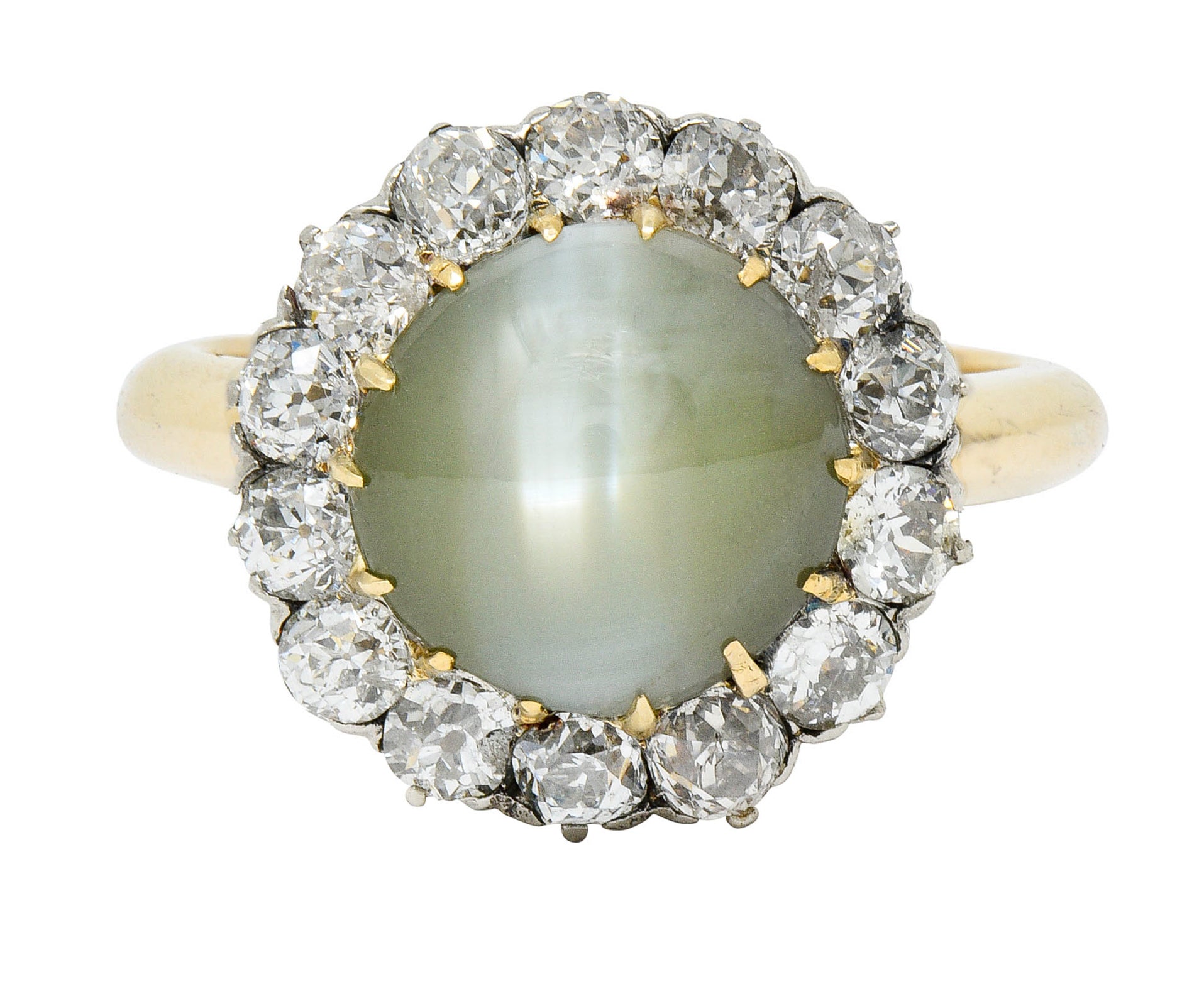 Edwardian Cat's Eye Chrysoberyl Diamond Platinum Cluster RingRing - Wilson's Estate Jewelry