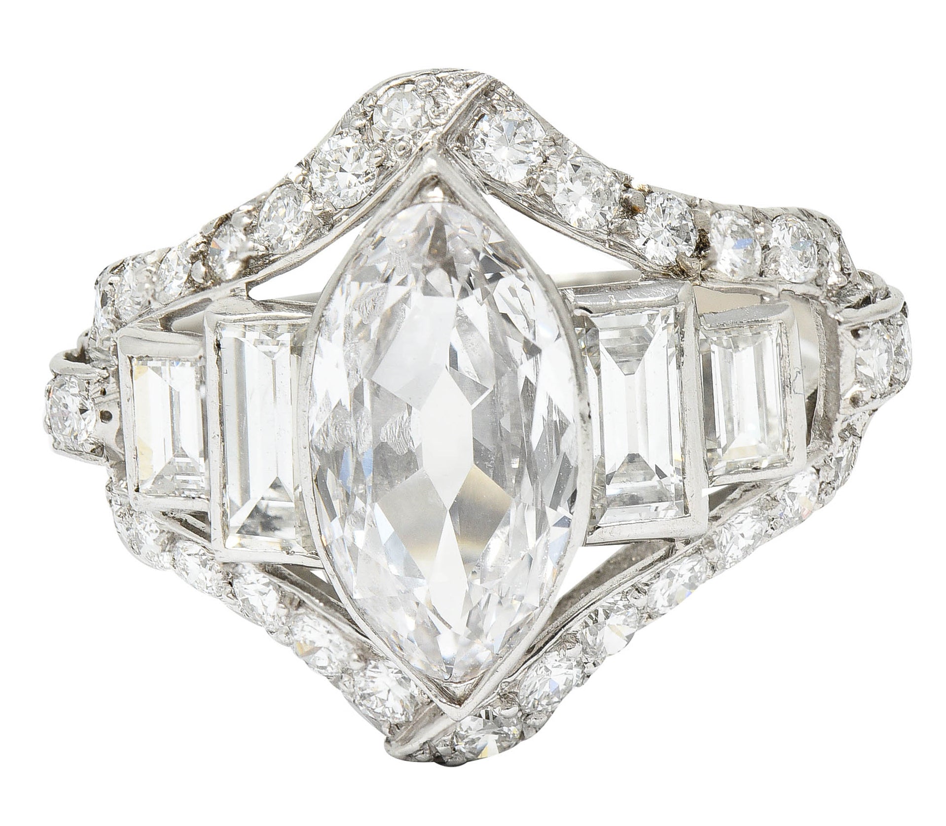 Art Deco 2.70 CTW Marquise Diamond Platinum Band RingRing - Wilson's Estate Jewelry