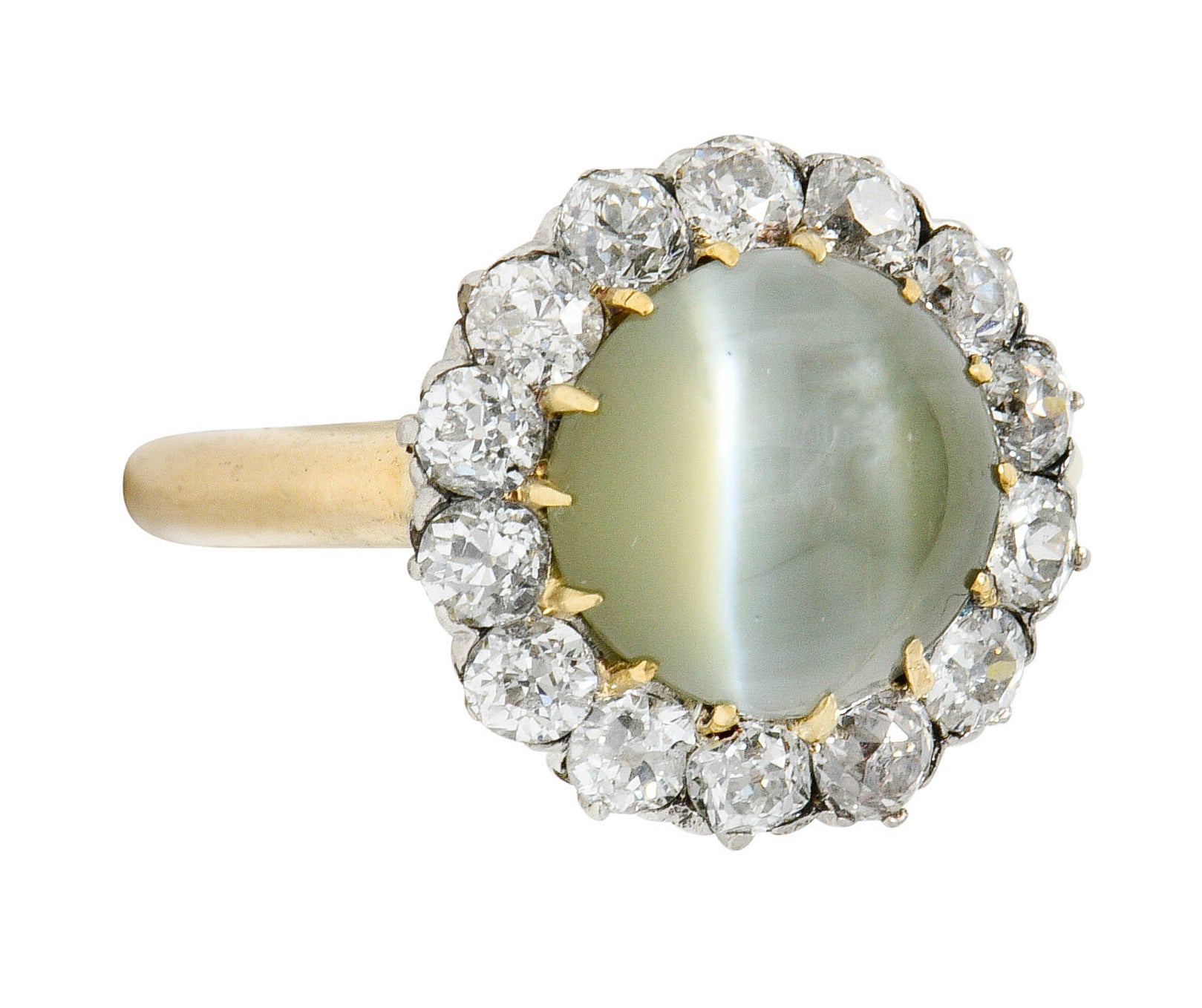 Edwardian Cat's Eye Chrysoberyl Diamond Platinum Cluster RingRing - Wilson's Estate Jewelry