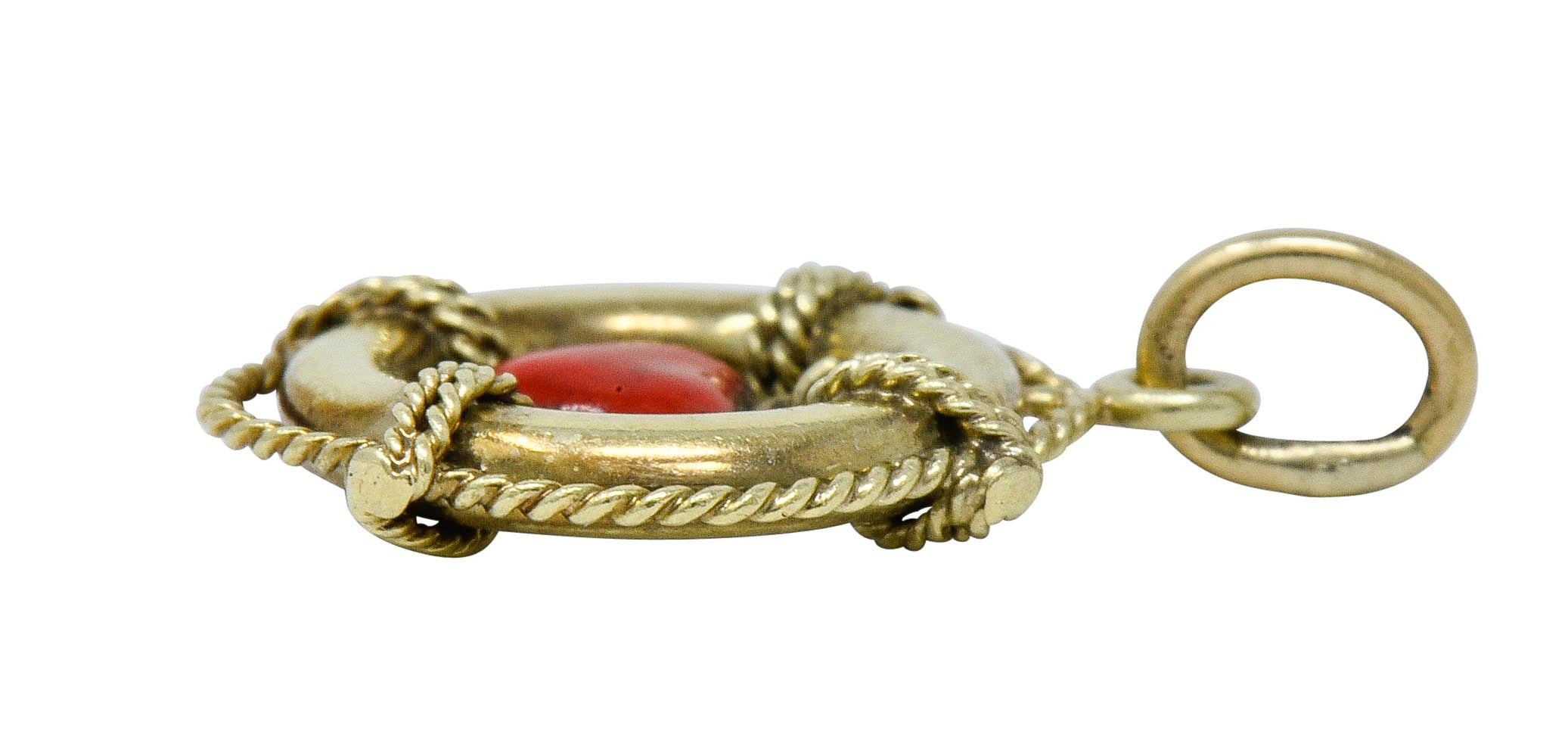 Sloan & Co. Retro 14 Karat Gold Articulated Heart Life Preserver Charmcharm - Wilson's Estate Jewelry