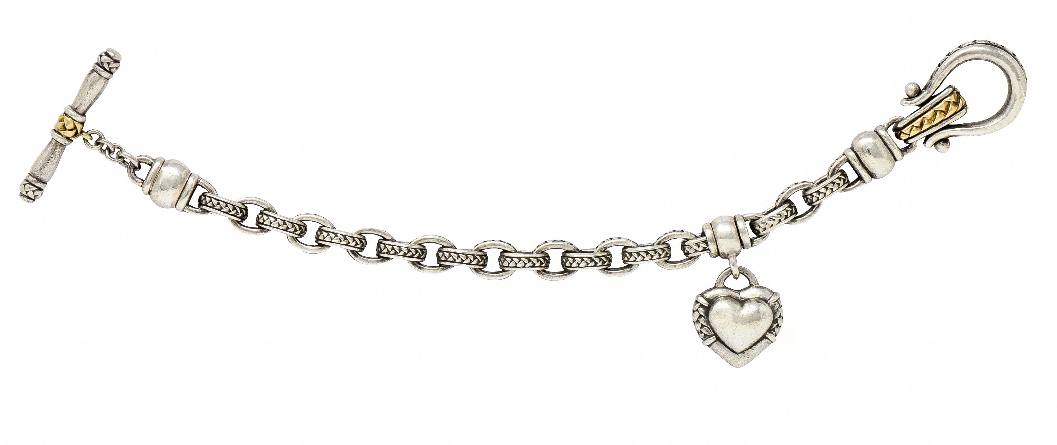 Scott Kay Sterling Silver 18 Karat Gold Heart Charm Braceletbracelet - Wilson's Estate Jewelry