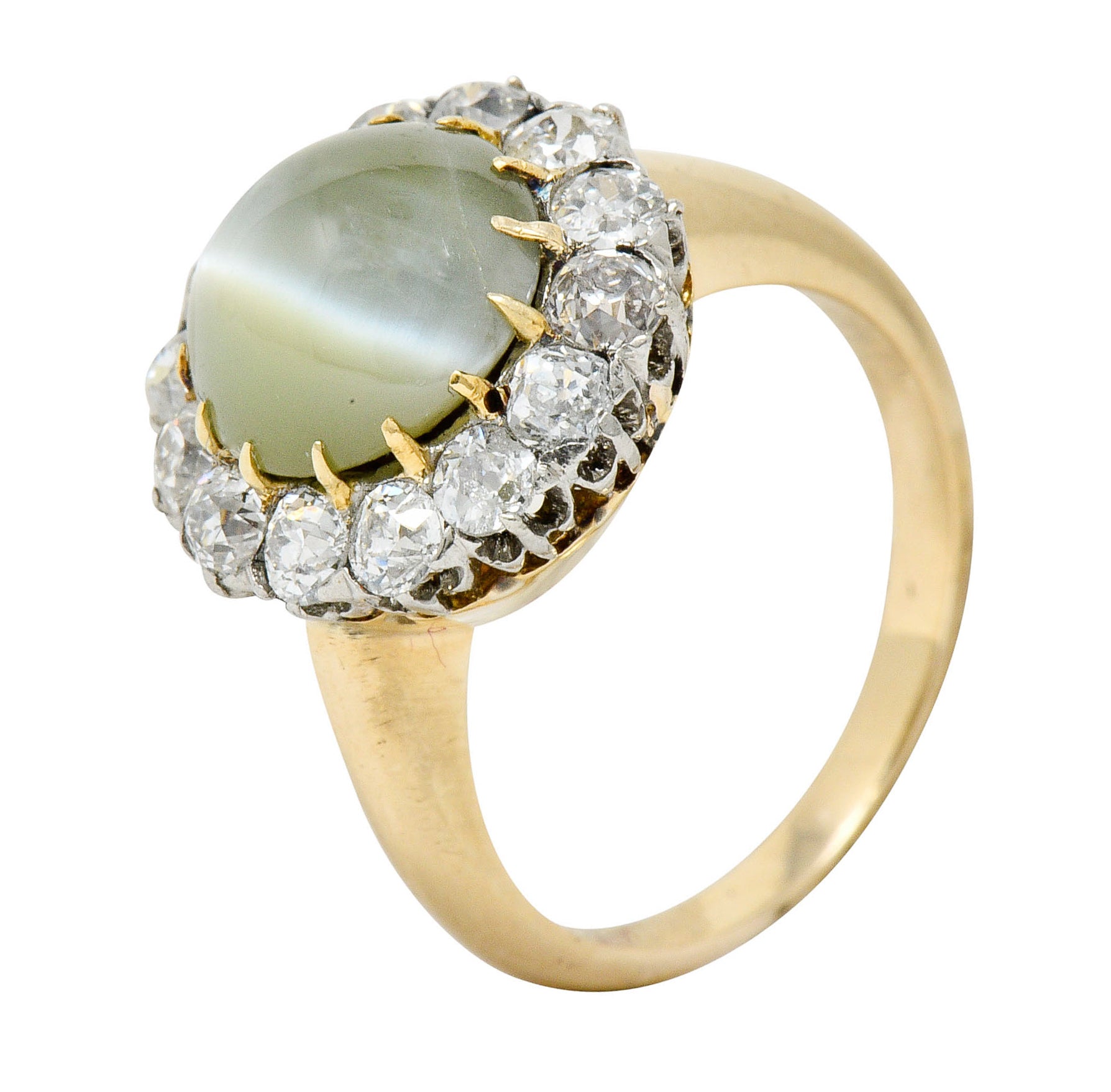 Edwardian Cat's Eye Chrysoberyl Diamond Platinum Cluster RingRing - Wilson's Estate Jewelry