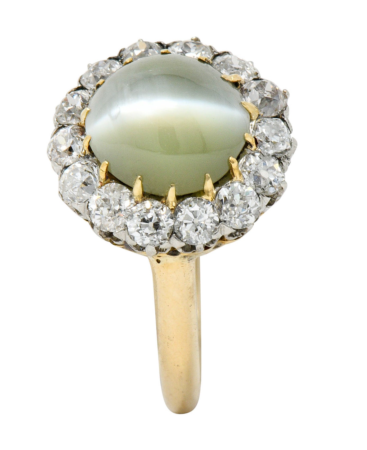 Edwardian Cat's Eye Chrysoberyl Diamond Platinum Cluster RingRing - Wilson's Estate Jewelry