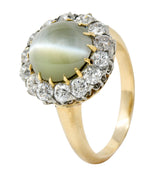 Edwardian Cat's Eye Chrysoberyl Diamond Platinum Cluster RingRing - Wilson's Estate Jewelry