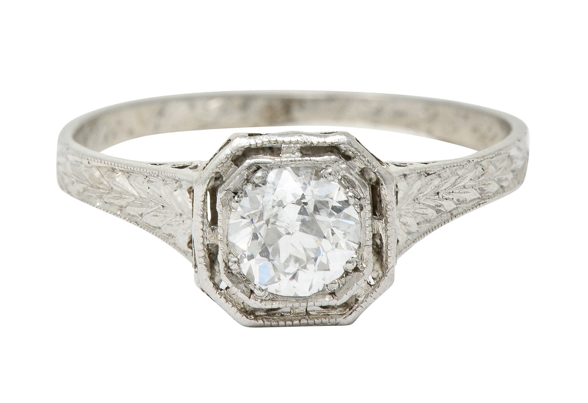 Art Deco 0.38 CTW Diamond Platinum Foliate Engagement RingRing - Wilson's Estate Jewelry