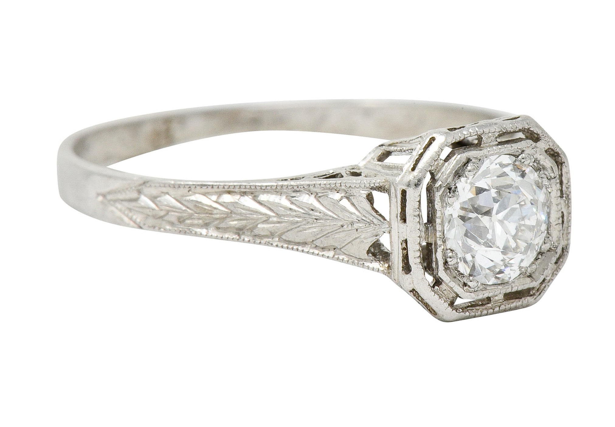 Art Deco 0.38 CTW Diamond Platinum Foliate Engagement RingRing - Wilson's Estate Jewelry