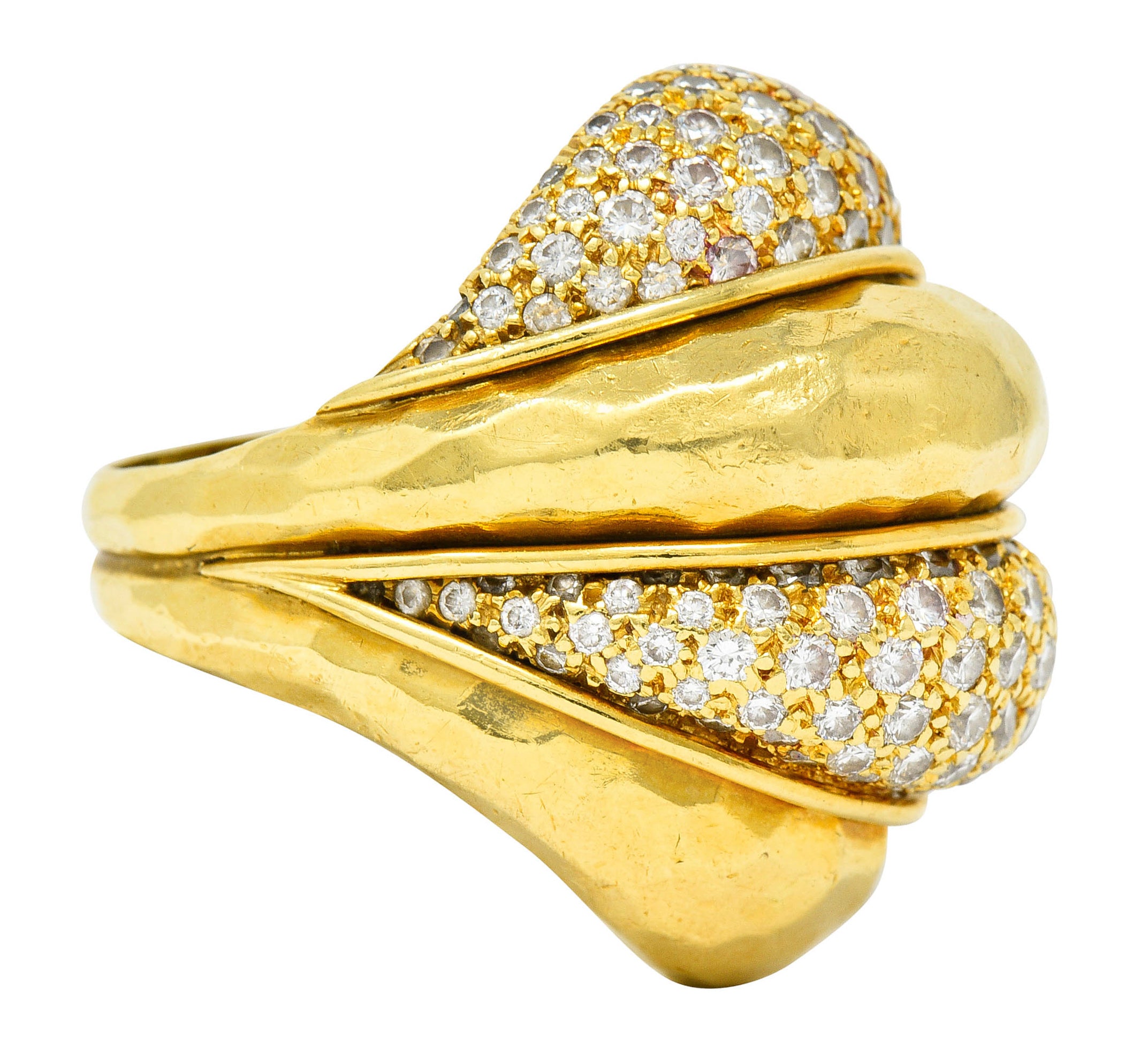 Henry Dunay 3.50 CTW Pave Diamond 18 Karat Gold Cynnabar Statement RingRing - Wilson's Estate Jewelry