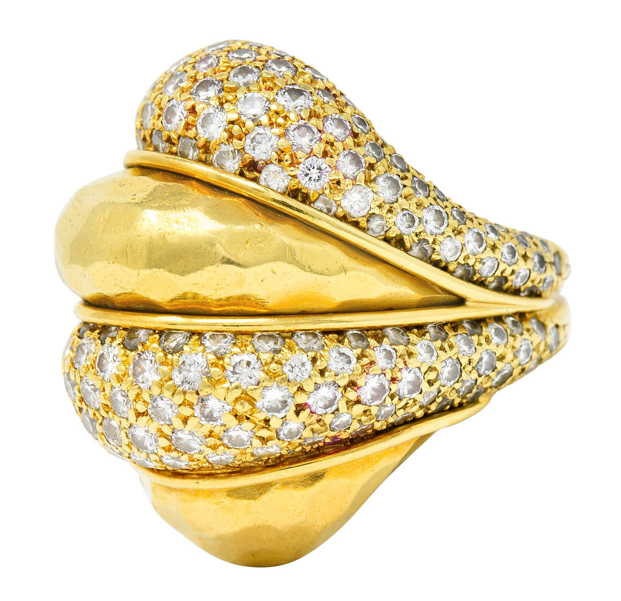 Henry Dunay 3.50 CTW Pave Diamond 18 Karat Gold Cynnabar Statement RingRing - Wilson's Estate Jewelry