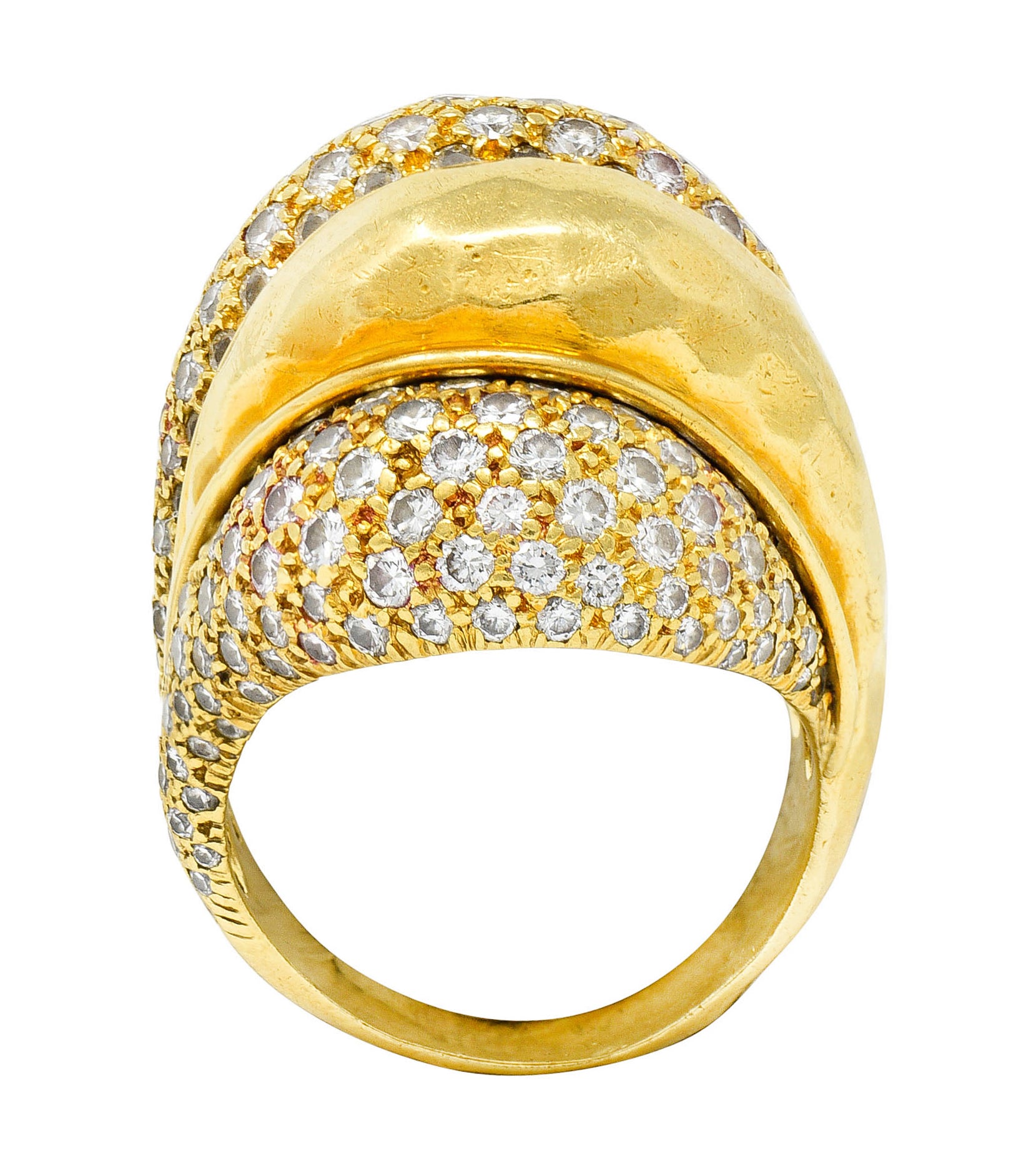 Henry Dunay 3.50 CTW Pave Diamond 18 Karat Gold Cynnabar Statement RingRing - Wilson's Estate Jewelry