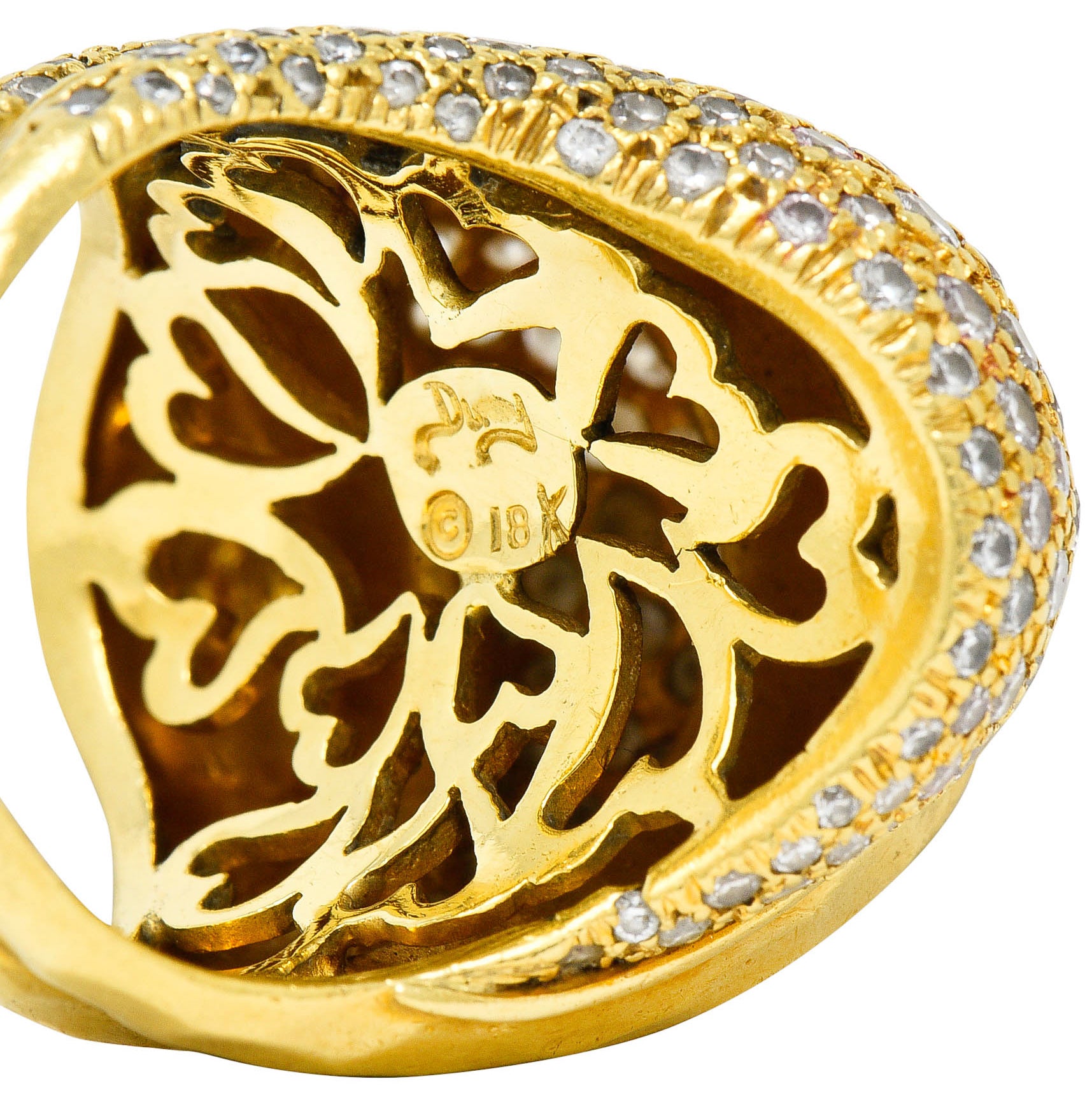 Henry Dunay 3.50 CTW Pave Diamond 18 Karat Gold Cynnabar Statement RingRing - Wilson's Estate Jewelry