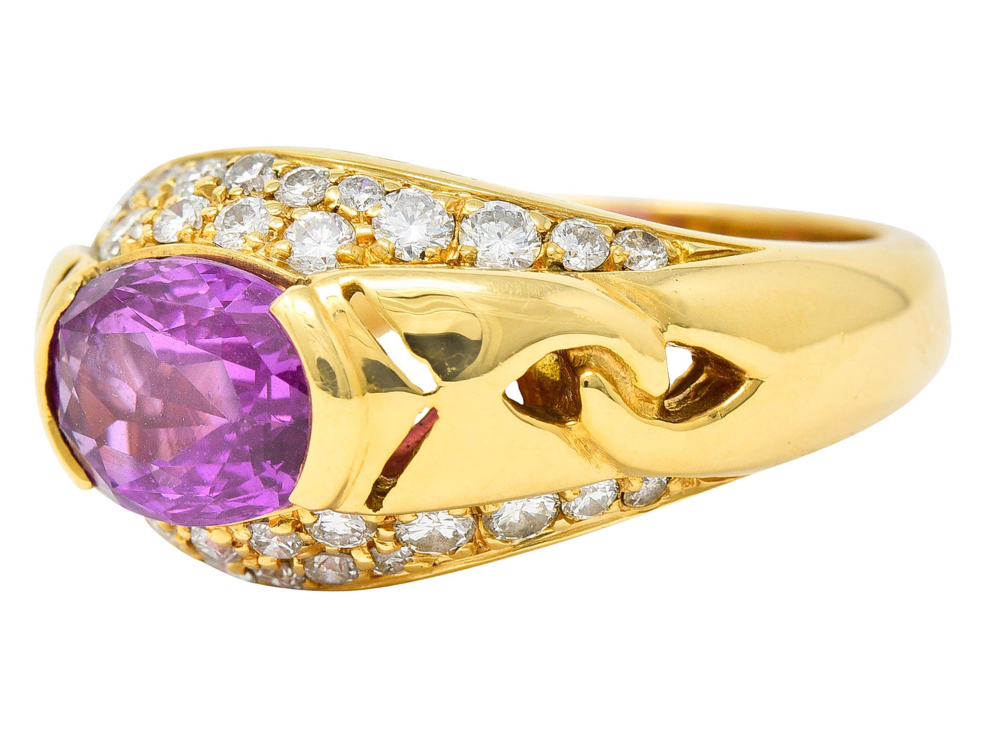 1990's Bulgari 3.15 CTW No Heat Pink Sapphire Diamond 18 Karat Gold Gancio Gemstone RingRing - Wilson's Estate Jewelry