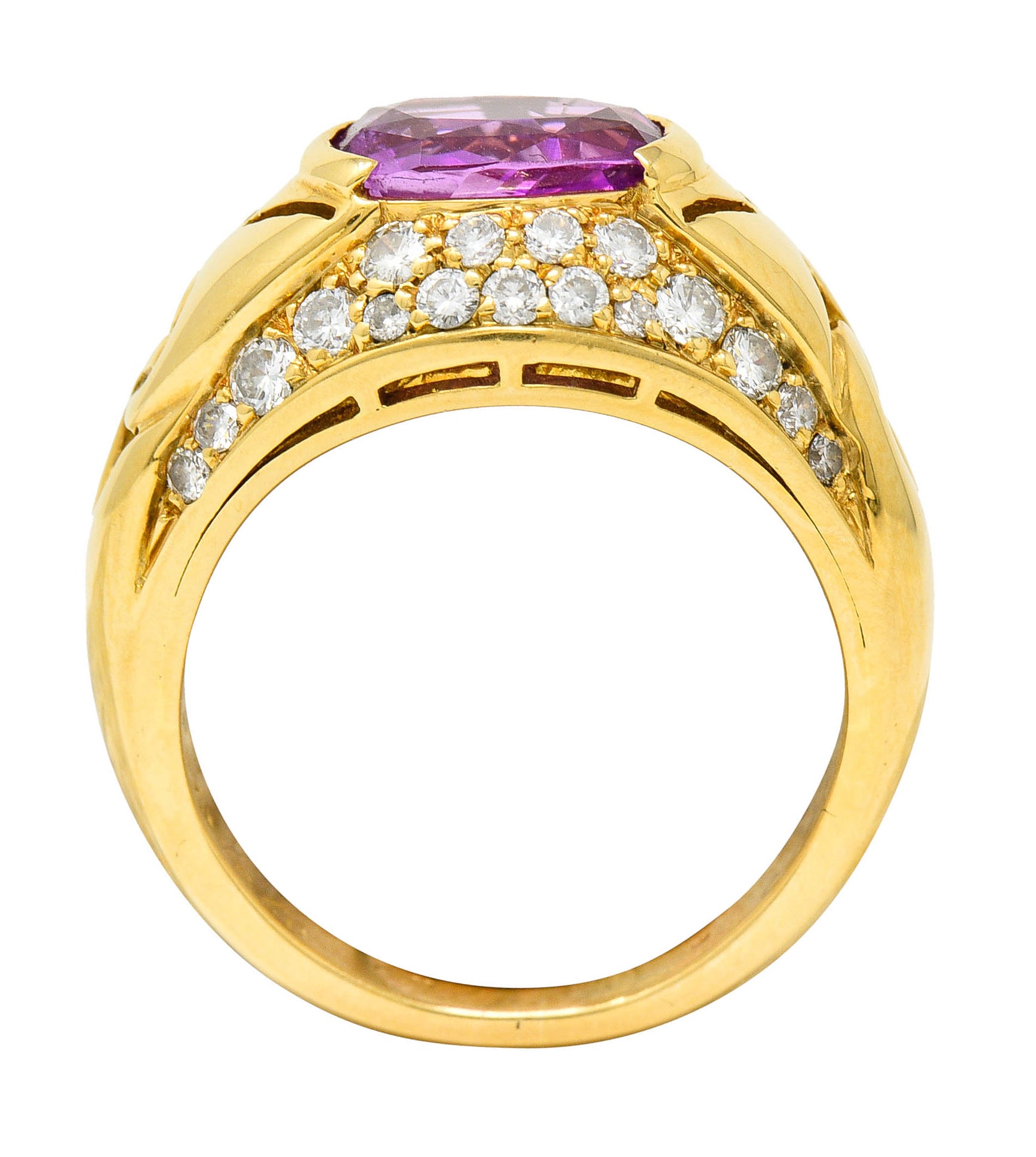 1990's Bulgari 3.15 CTW No Heat Pink Sapphire Diamond 18 Karat Gold Gancio Gemstone RingRing - Wilson's Estate Jewelry