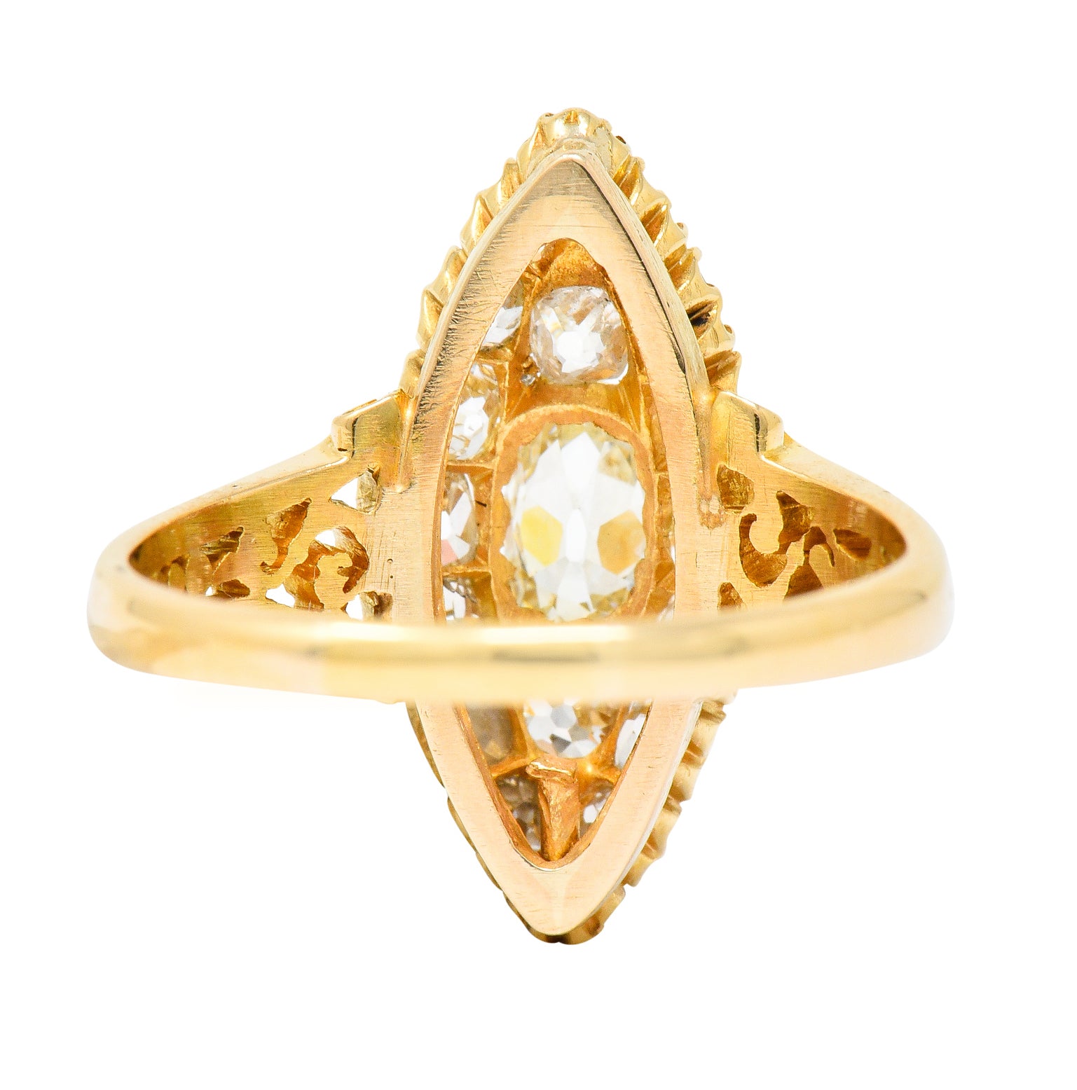 Victorian 1.90 CTW Diamond 18 Karat Gold Navette Cluster Ring - Wilson's Estate Jewelry