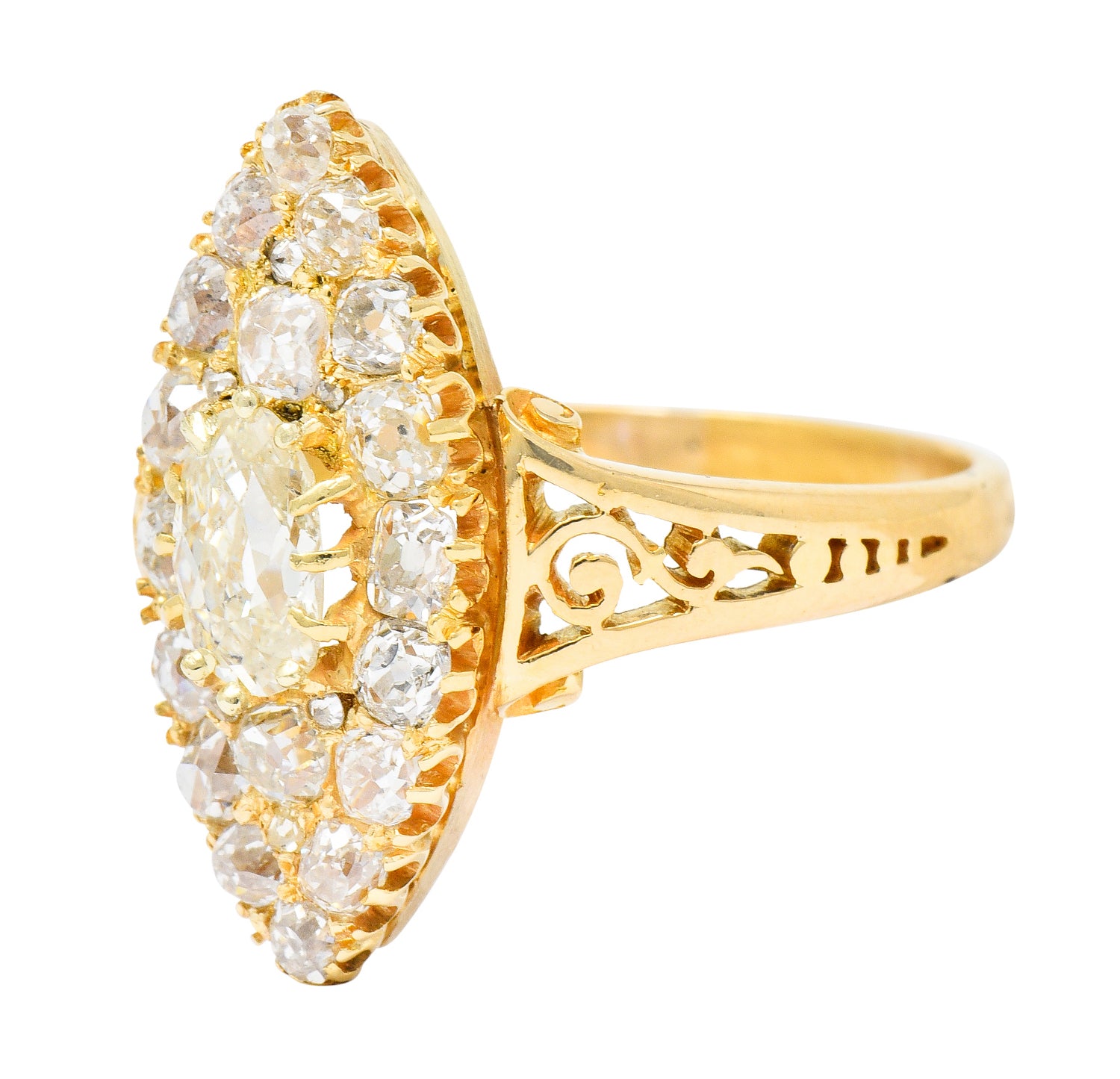 Victorian 1.90 CTW Diamond 18 Karat Gold Navette Cluster Ring - Wilson's Estate Jewelry